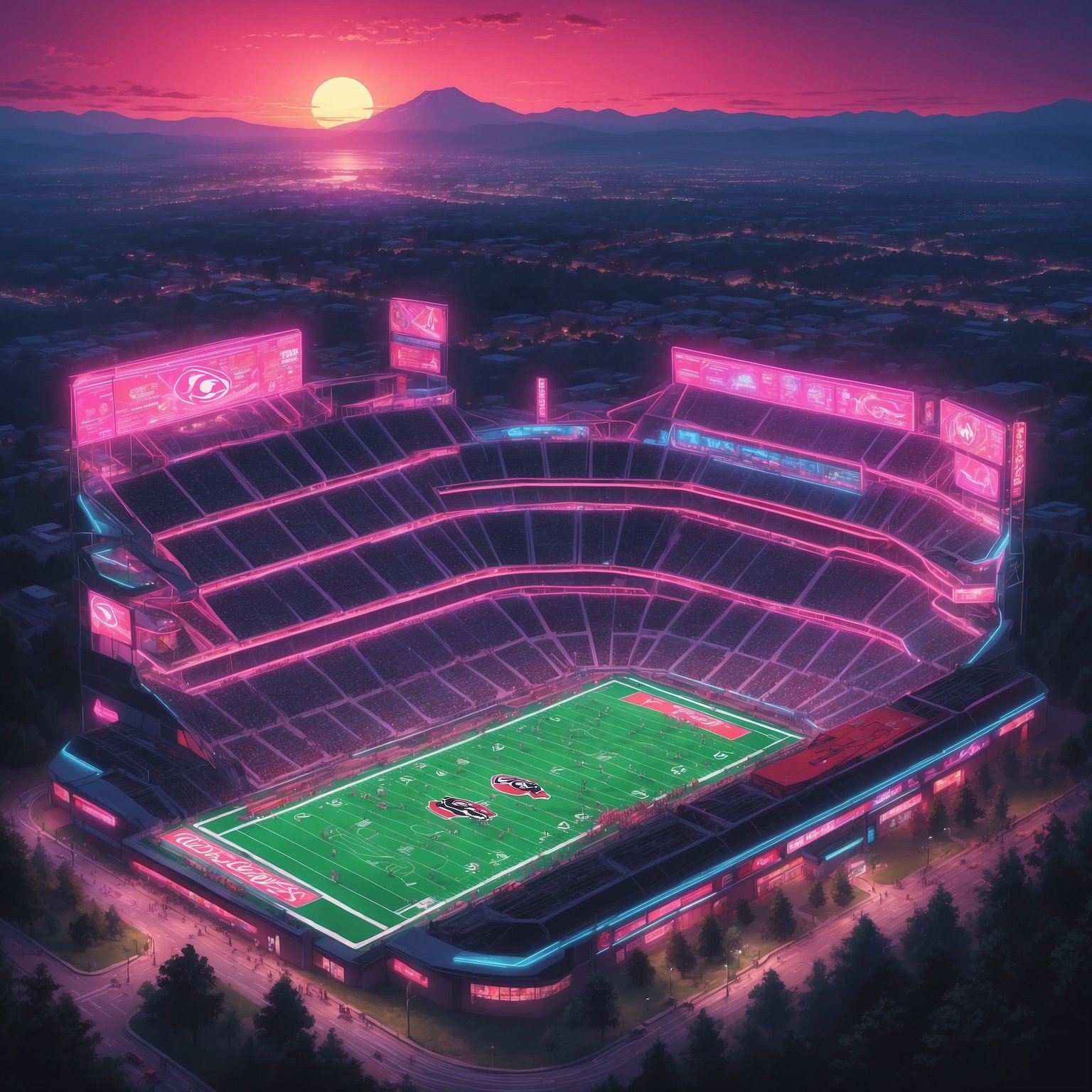 Georgia Bulldogs and Auburn Tigers Volunteer for Night Game to Find Out If Mascots Glow Under Stadium Lights - painting of Georgia Bulldogs football venue