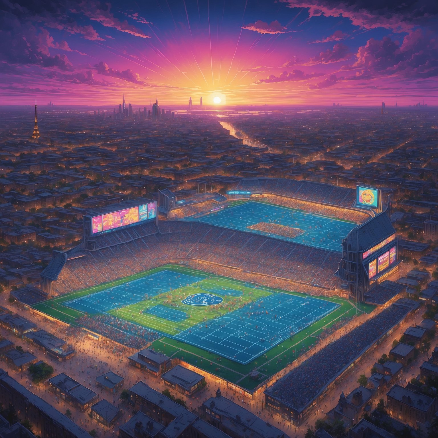 Notre Dame Holds Charity Scrimmage; Arkansas Shows Up Expecting Football Game - painting of Notre Dame Fighting Irish football venue