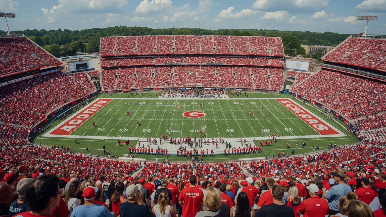 Peach State’s Pride: Bulldogs Hold the Edge Over Crimson Tide in Betting Odds - painting of Georgia Bulldogs football venue