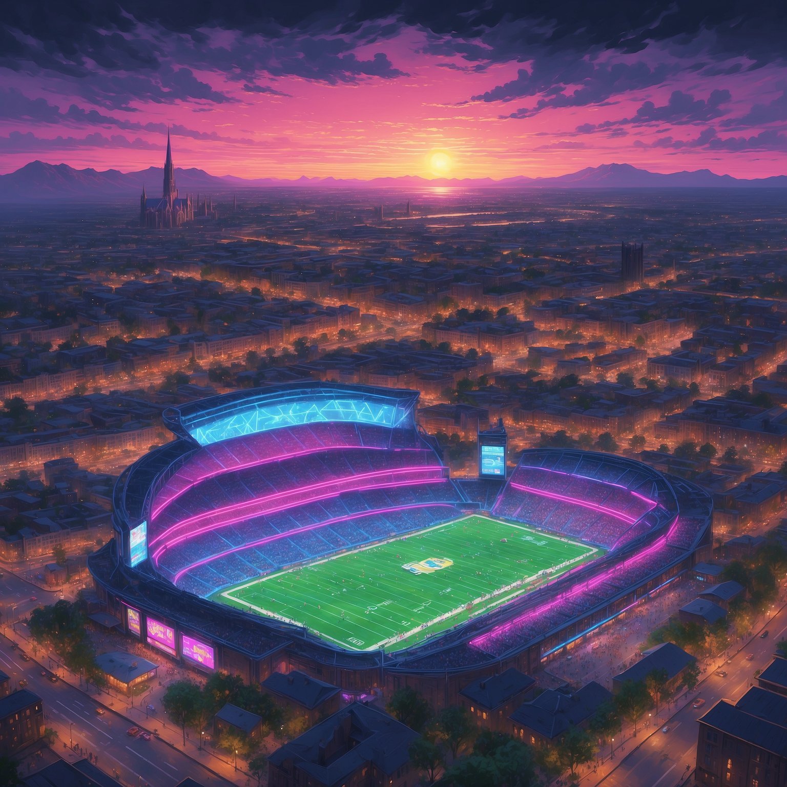 Satirical Title: Notre Dame Defense Amazed to Discover Arkansas Offense Isn’t Just a Hologram - painting of Notre Dame Fighting Irish football venue