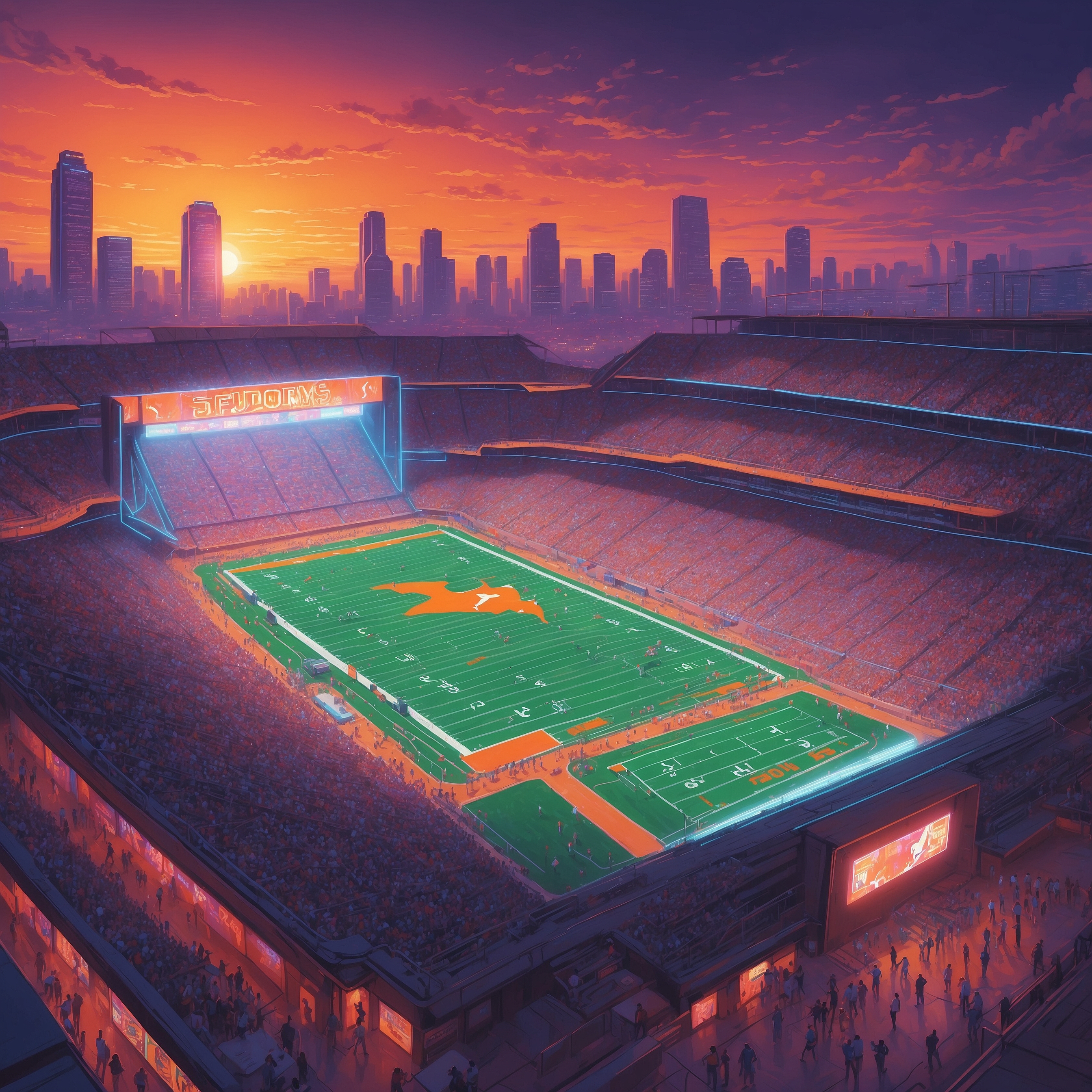 SEC Finally Hands Texas Longhorns Four Years’ Worth of Foes, Forbids Them From Binge-Watching Netflix - painting of Texas Longhorns football venue