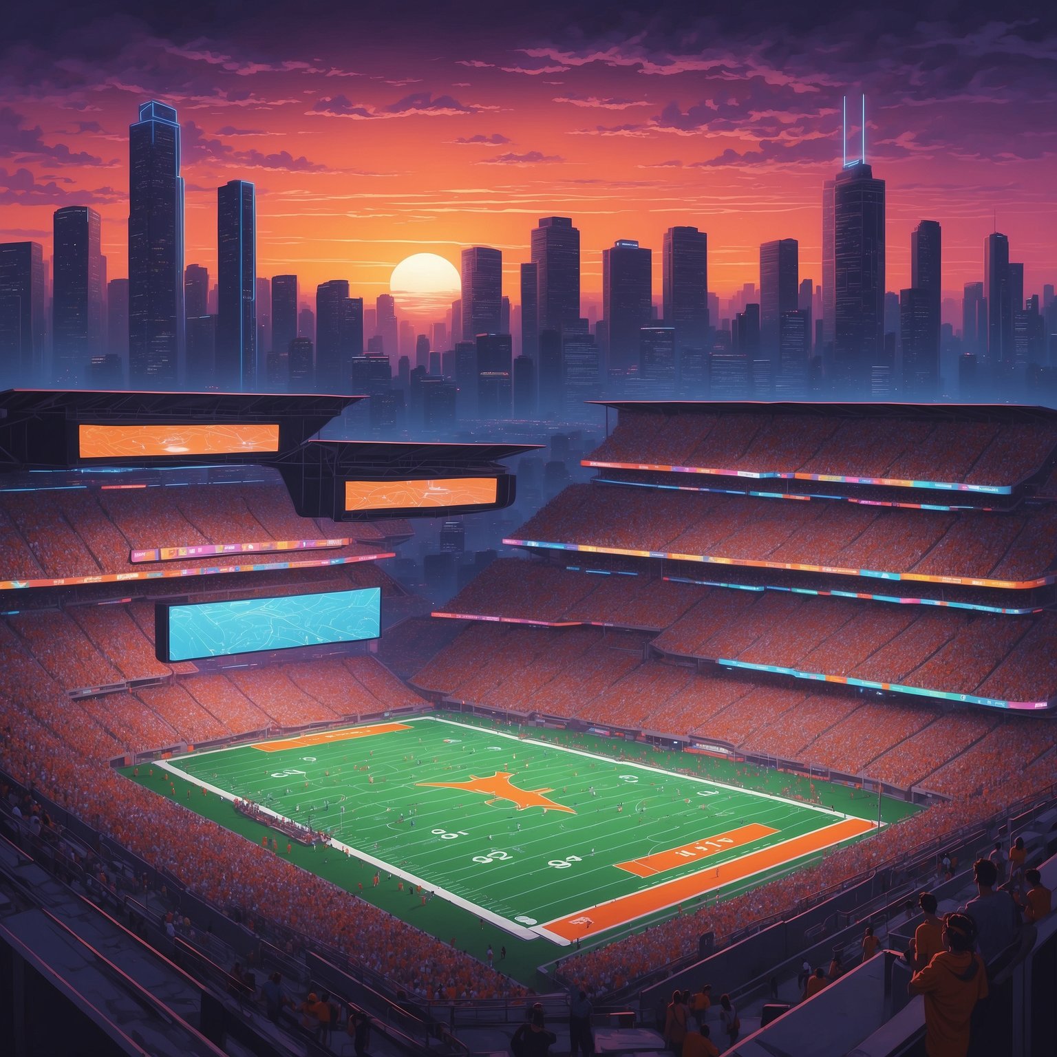 Steve Sarkisian Announces State of Emergency to Protect Arch Manning and DJ Lagway From Keyboard Quarterback Crusaders - painting of Texas Longhorns football venue