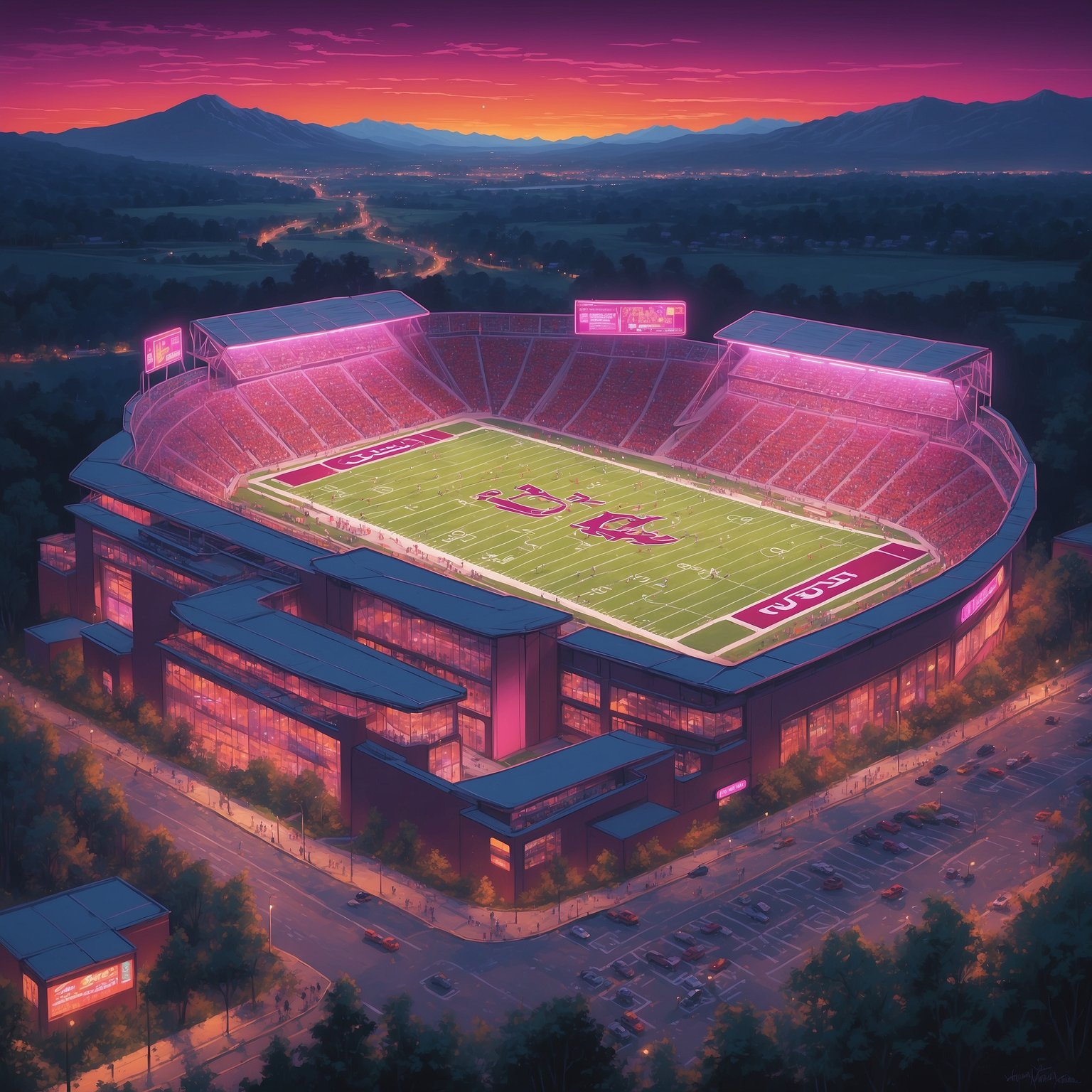 Virginia Tech and NC State Fans Unite for Annual Yelling Contest Disguised as Football Game - painting of Virginia Tech Hokies football venue