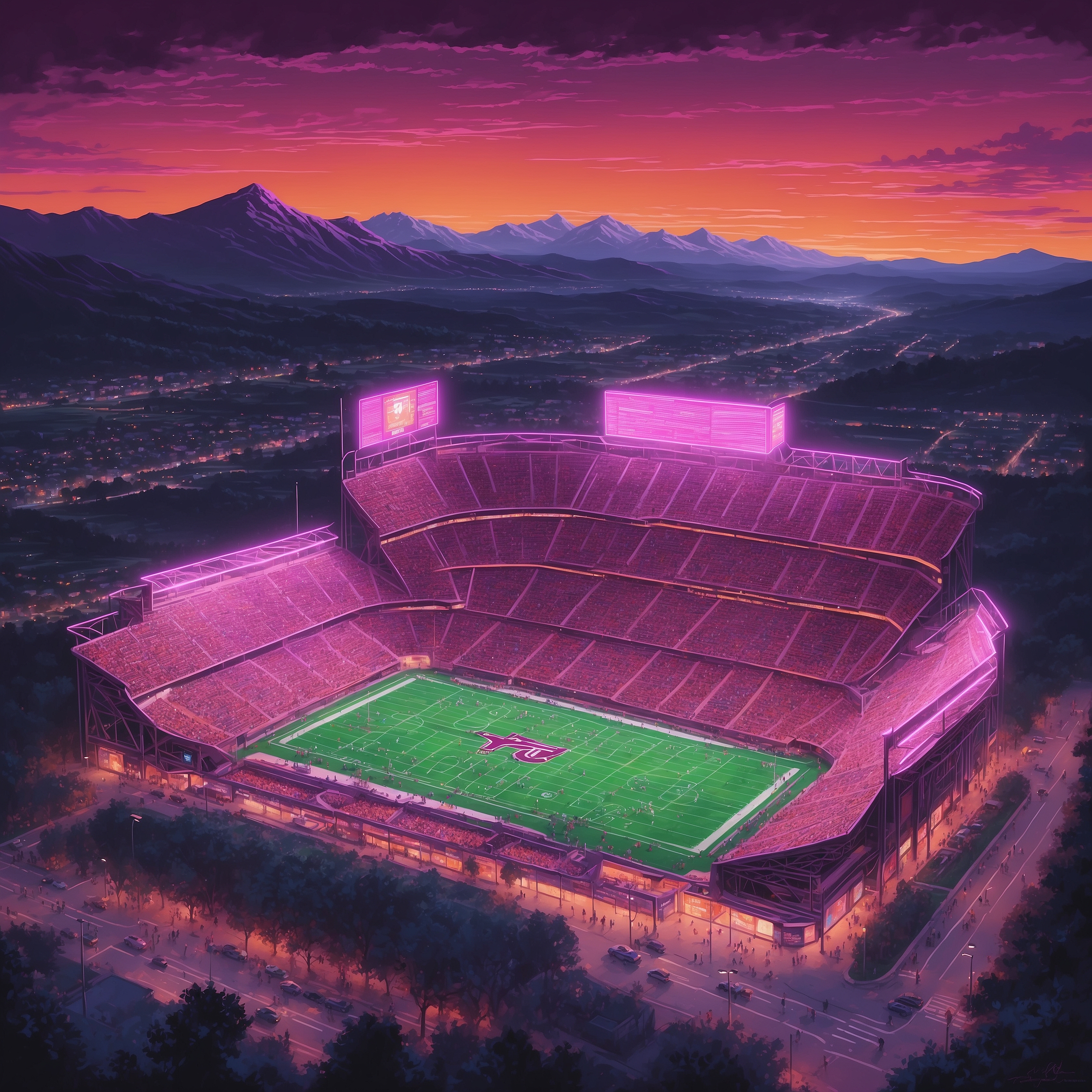 Virginia Tech Fans Eager to Swipe Right on Next Disposable Head Coach - painting of Virginia Tech Hokies football venue