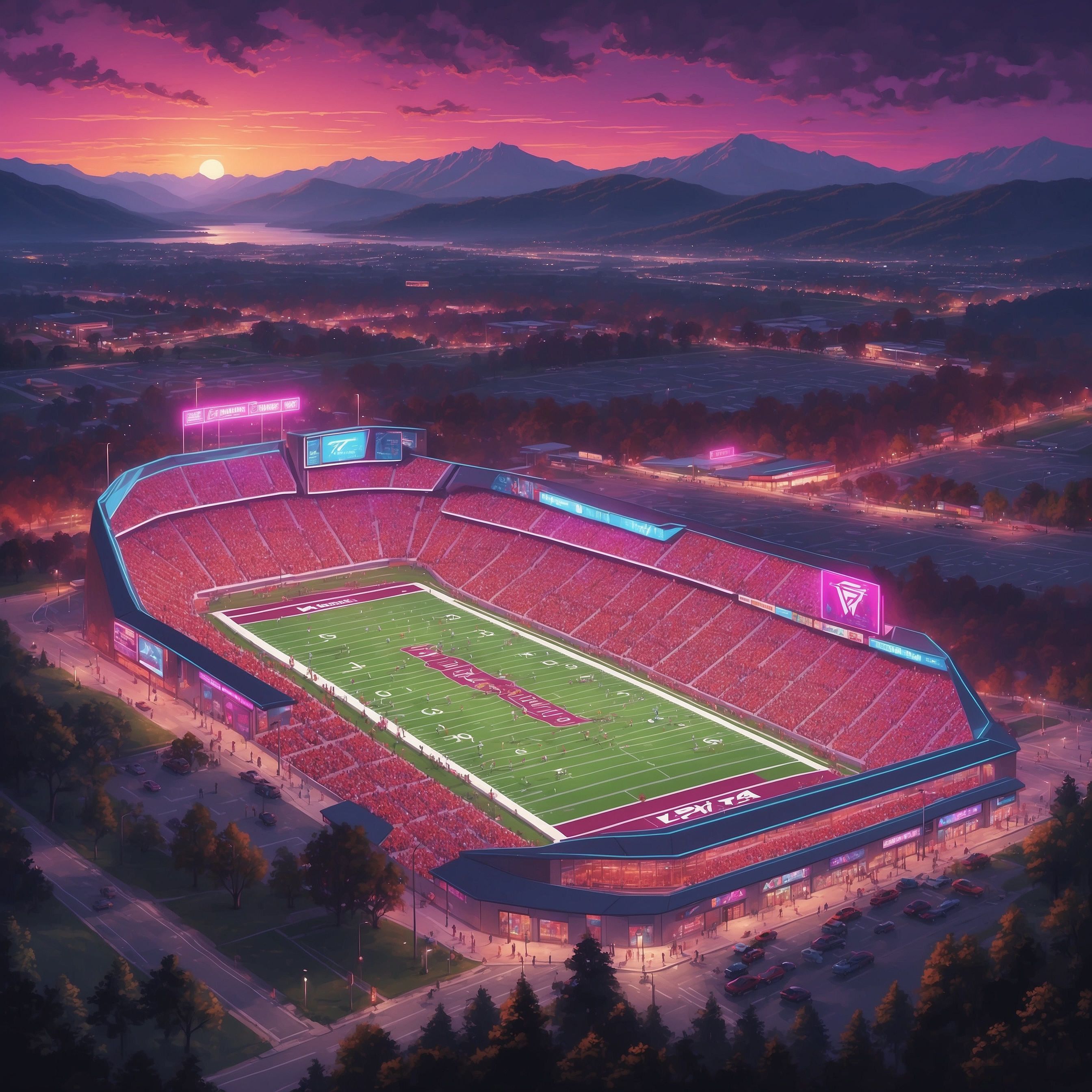 Virginia Tech TE Announces Tuesday Press Conference Will Finally Answer Whether He Prefers Gatorade or Unicorn Tears - painting of Virginia Tech Hokies football venue