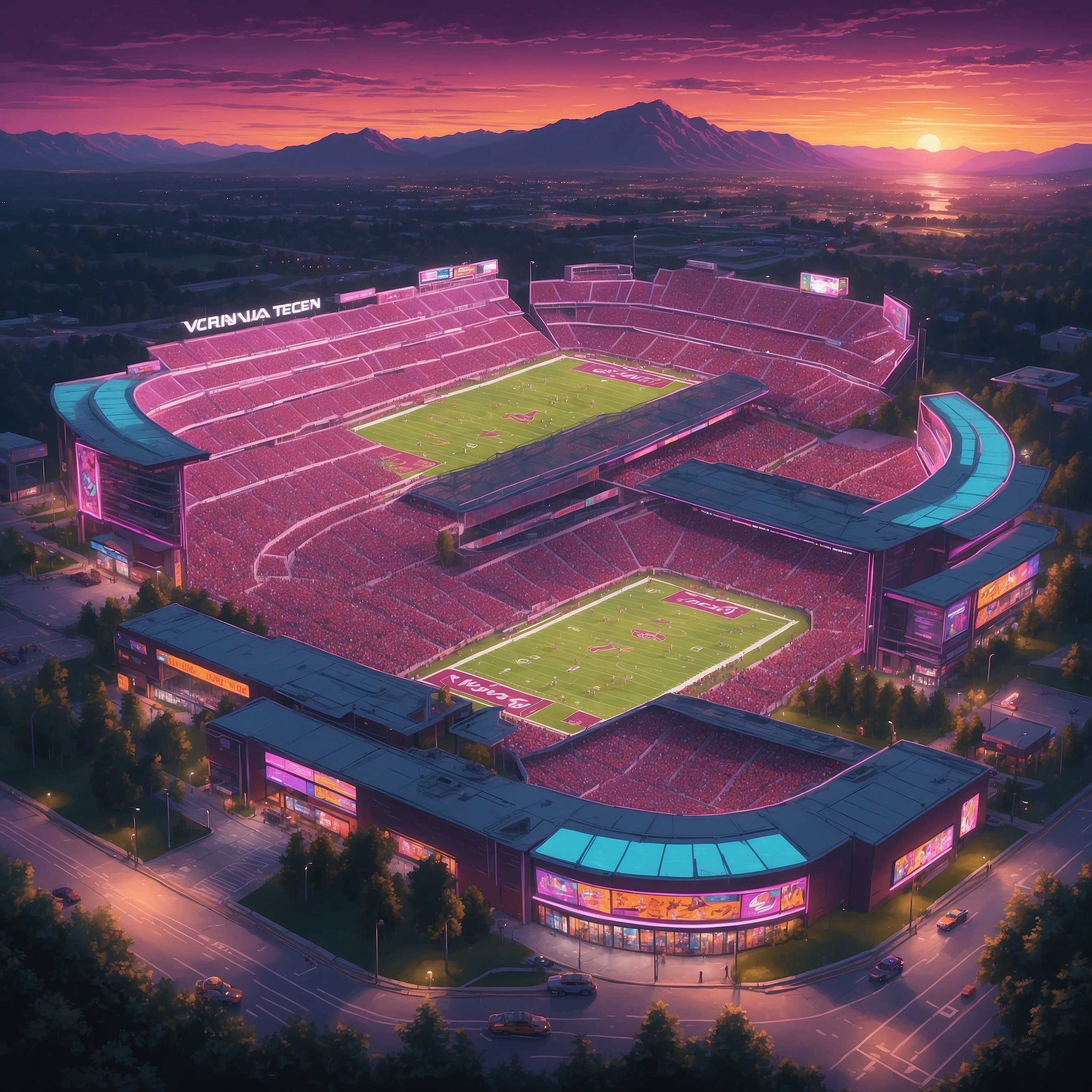 Virginia Tech Turns to Bob Chesney After Their Good Football Coach Google Search Comes Up Empty - painting of Virginia Tech Hokies football venue