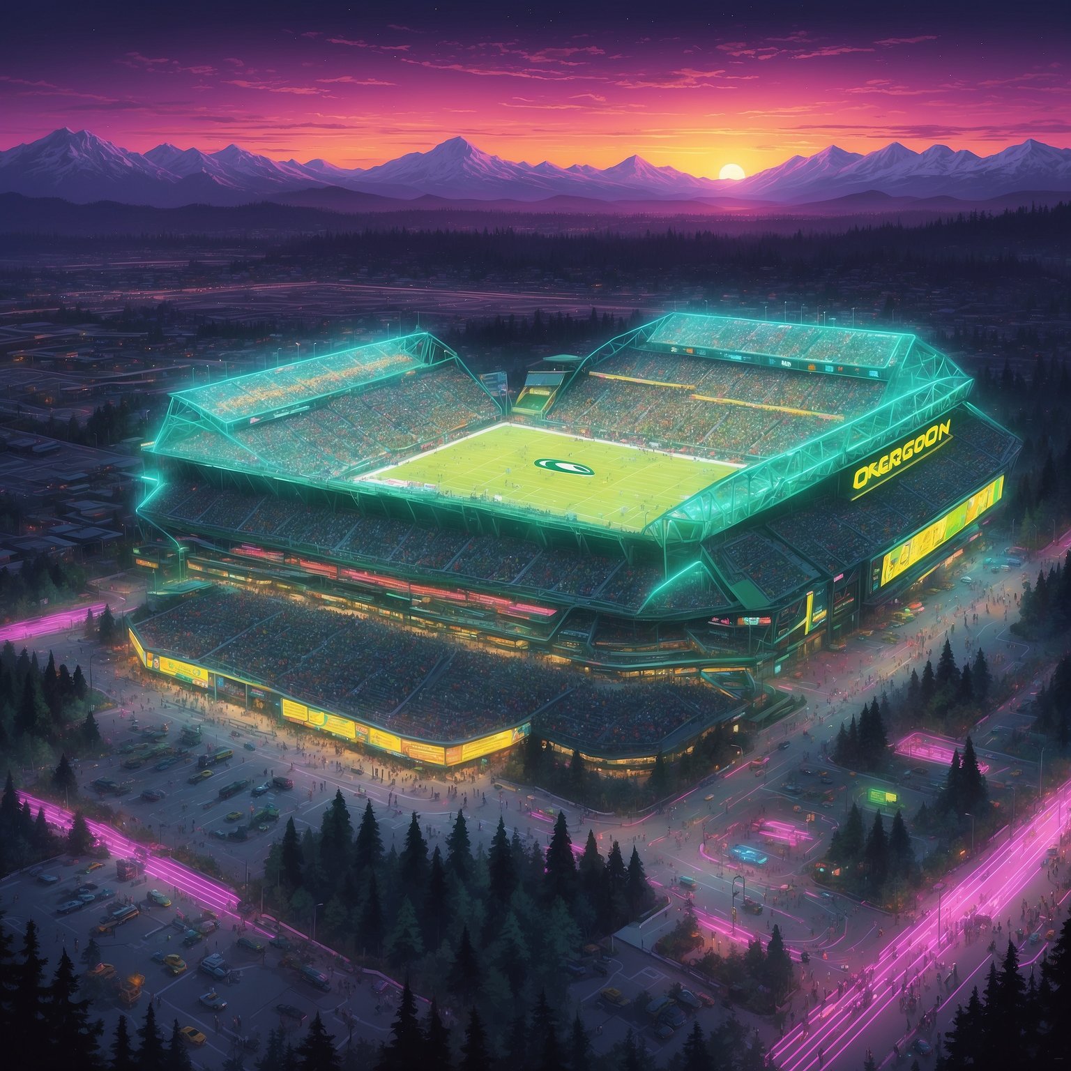 Ex-Ducks File Class-Action Lawsuit Claiming NFL Wasn’t Advertised as Adult Recess - painting of Oregon Ducks football venue