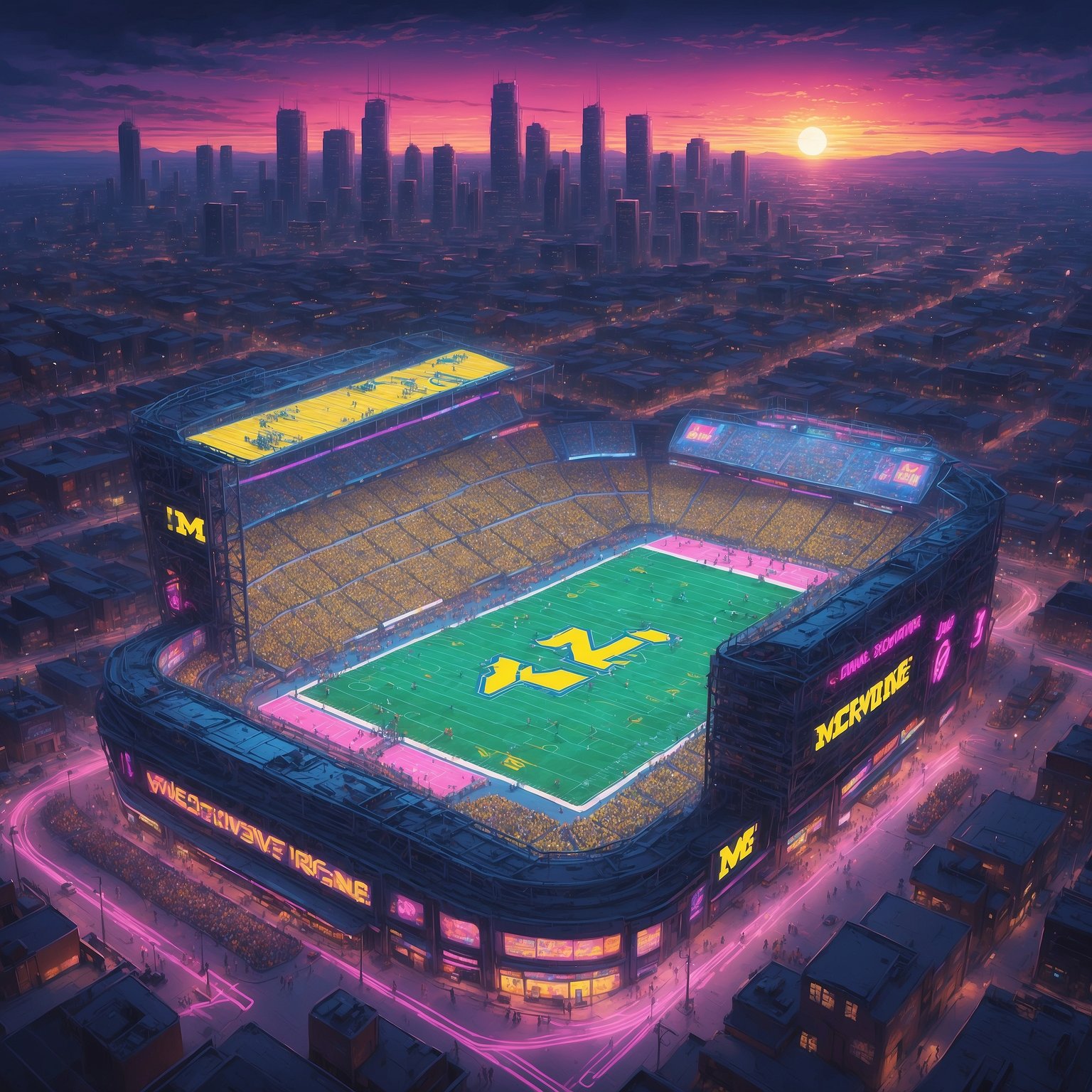 Sherrone Moore Admits to Wisconsin OC Plagiarism: ‘I Just Couldn’t Resist Those Badger Moves’ - painting of Michigan Wolverines football venue