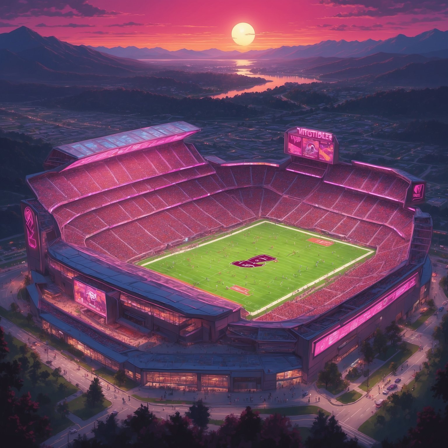 Virginia Tech’s Human Football Slingshot Unveils Top-Secret Wednesday Kicking Rites - painting of Virginia Tech Hokies football venue