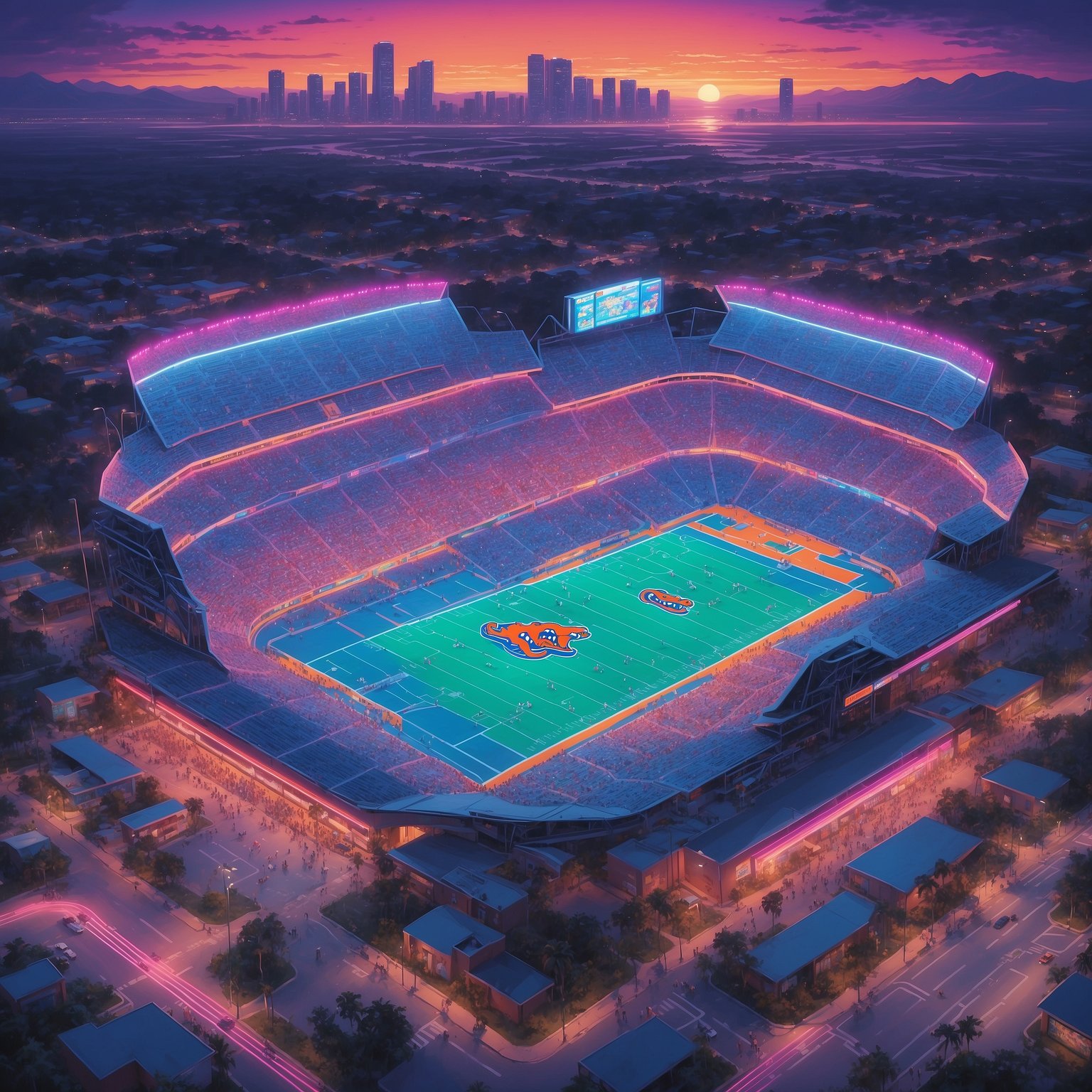 Lane Kiffin Admits He’s Merely a Living, Breathing Steve Spurrier Rip-Off - painting of Florida Gators football venue