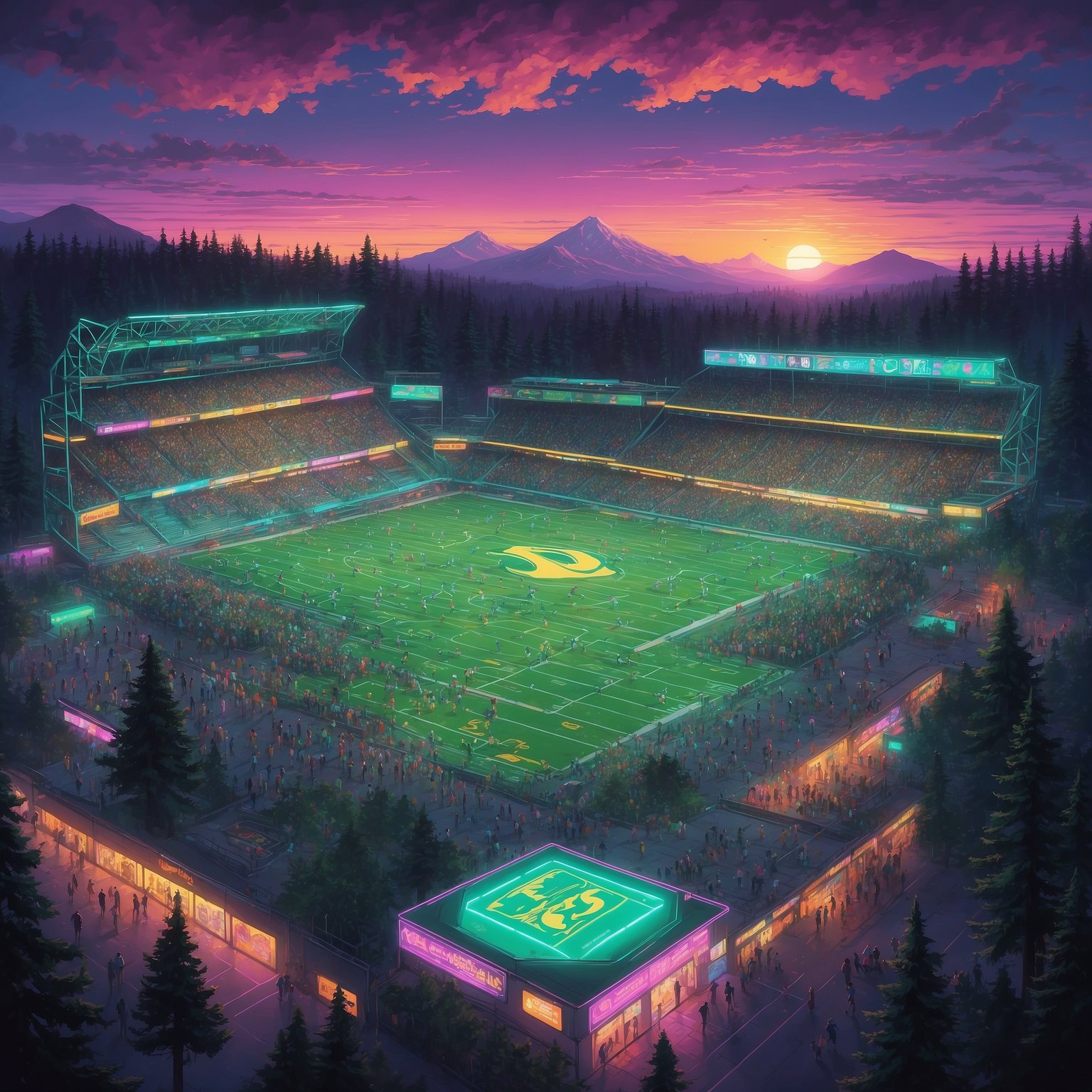 Dan Lanning Explains Targeting Flag Was Just on a Coffee Break - painting of Oregon Ducks football venue