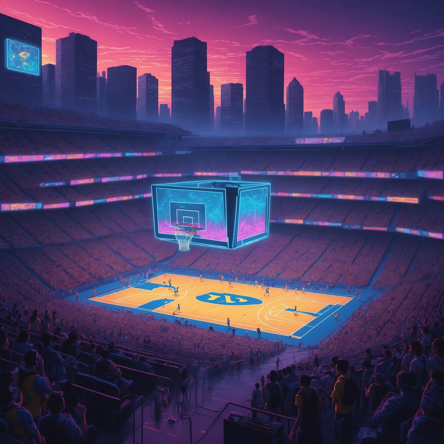 Michigan’s Basketball Ace and Football’s Big Ten Surge - painting of Michigan Wolverines basketball,football venue