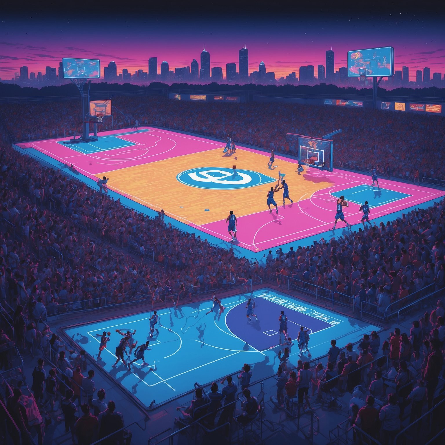 Duke’s Dual Playbook: Court Crownings to Gridiron Glory - painting of Duke Blue Devils basketball, football venue