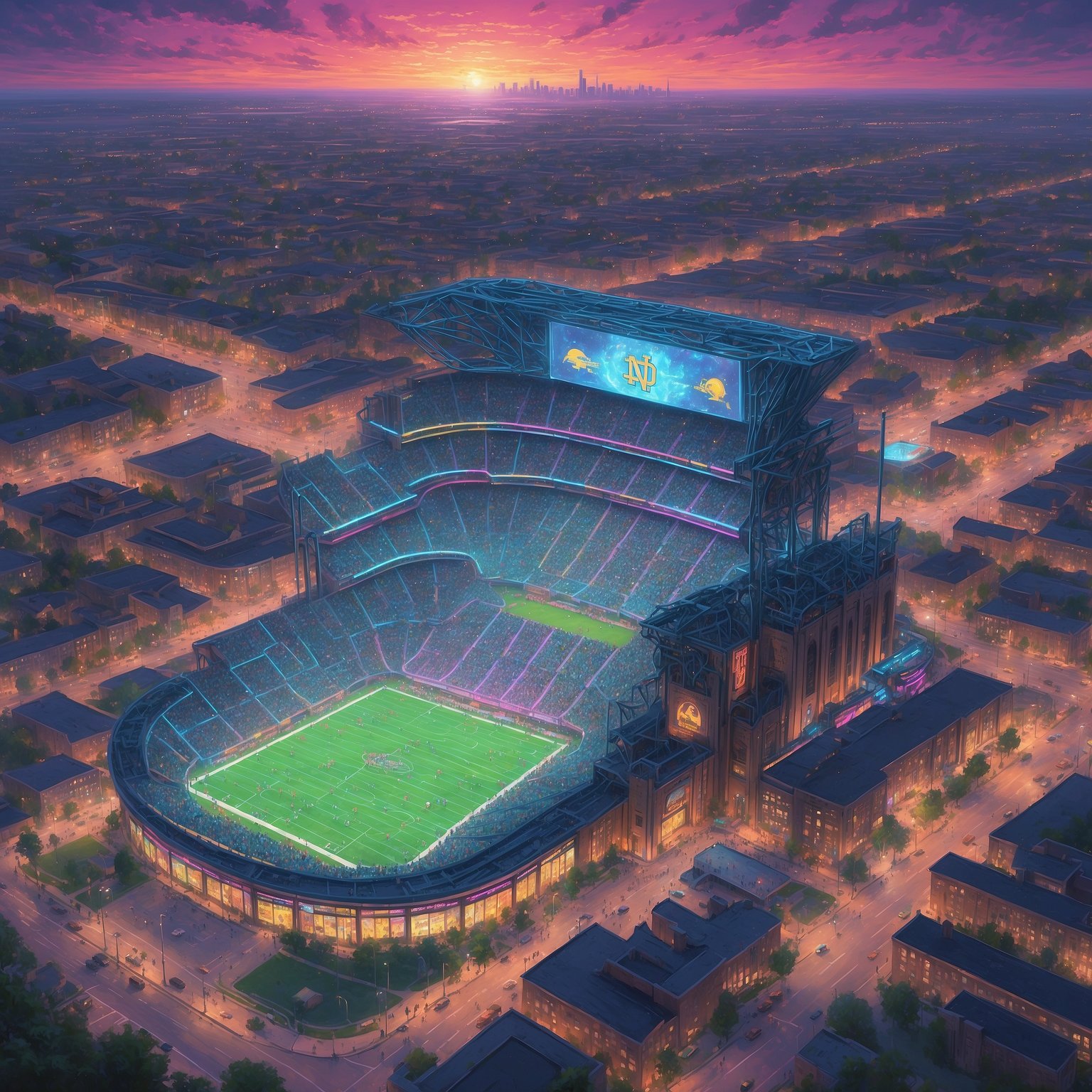 Peacock Paywalls & Swift-Fueled Notre Dame Wins - painting of Notre Dame Fighting Irish football venue