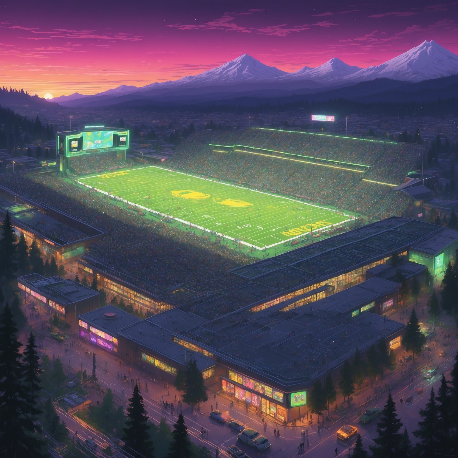 Oregon Ducks: Landing Recruits and Stewart’s Return - painting of Oregon Ducks football venue