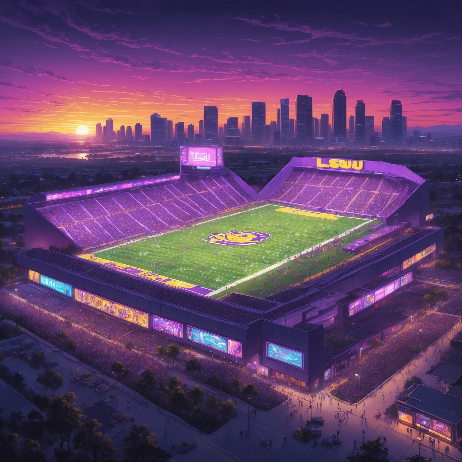 Brian Kelly Declares Garrett Nussmeier ‘Totally Blameless’ After Team’s Inescapable Defeat, Promises Sympathetic Gatorade Standoff - painting of LSU Tigers football venue
