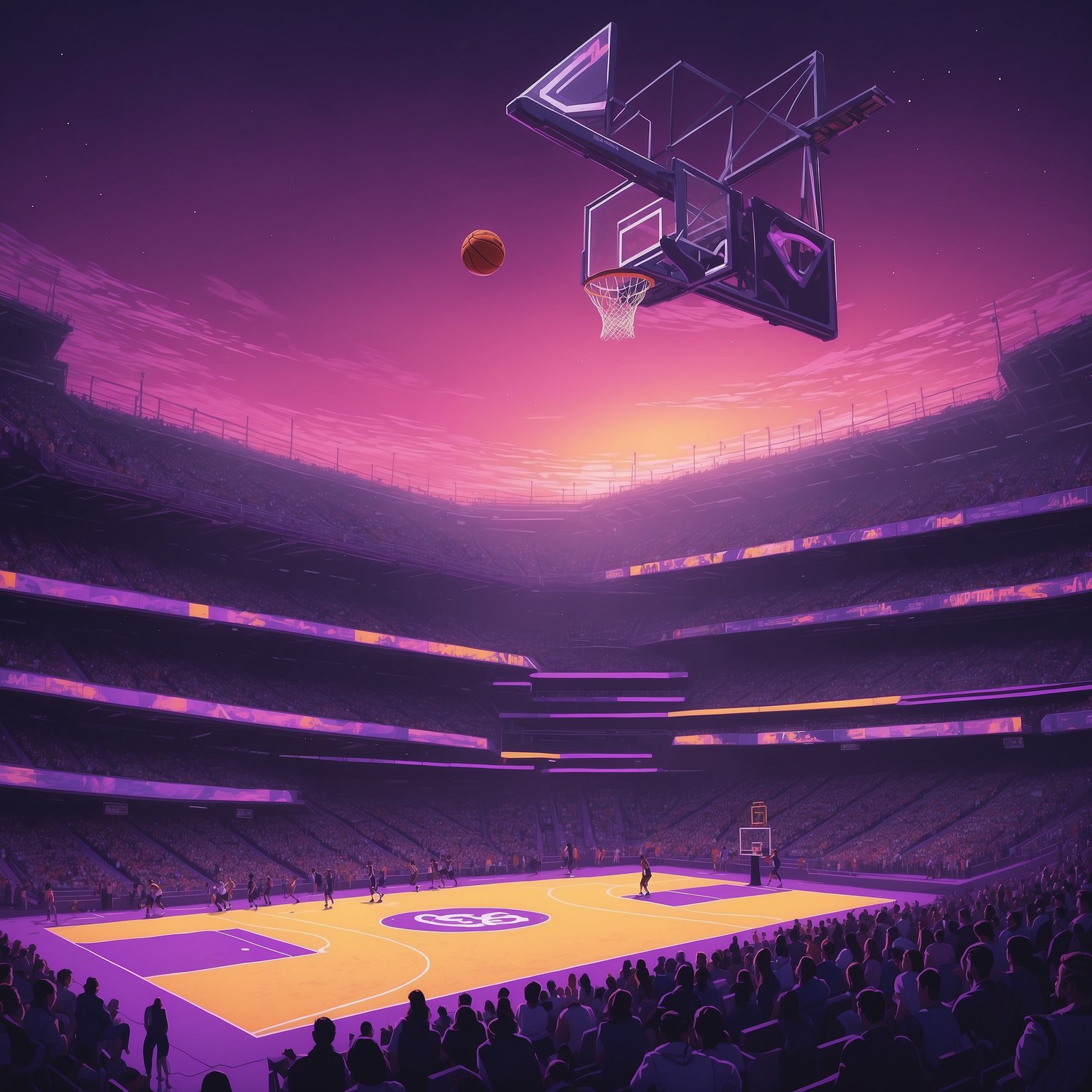 Husky Grid Feats and Hoop Dreams: UW’s Season Preview - painting of Washington Huskies basketball, football venue