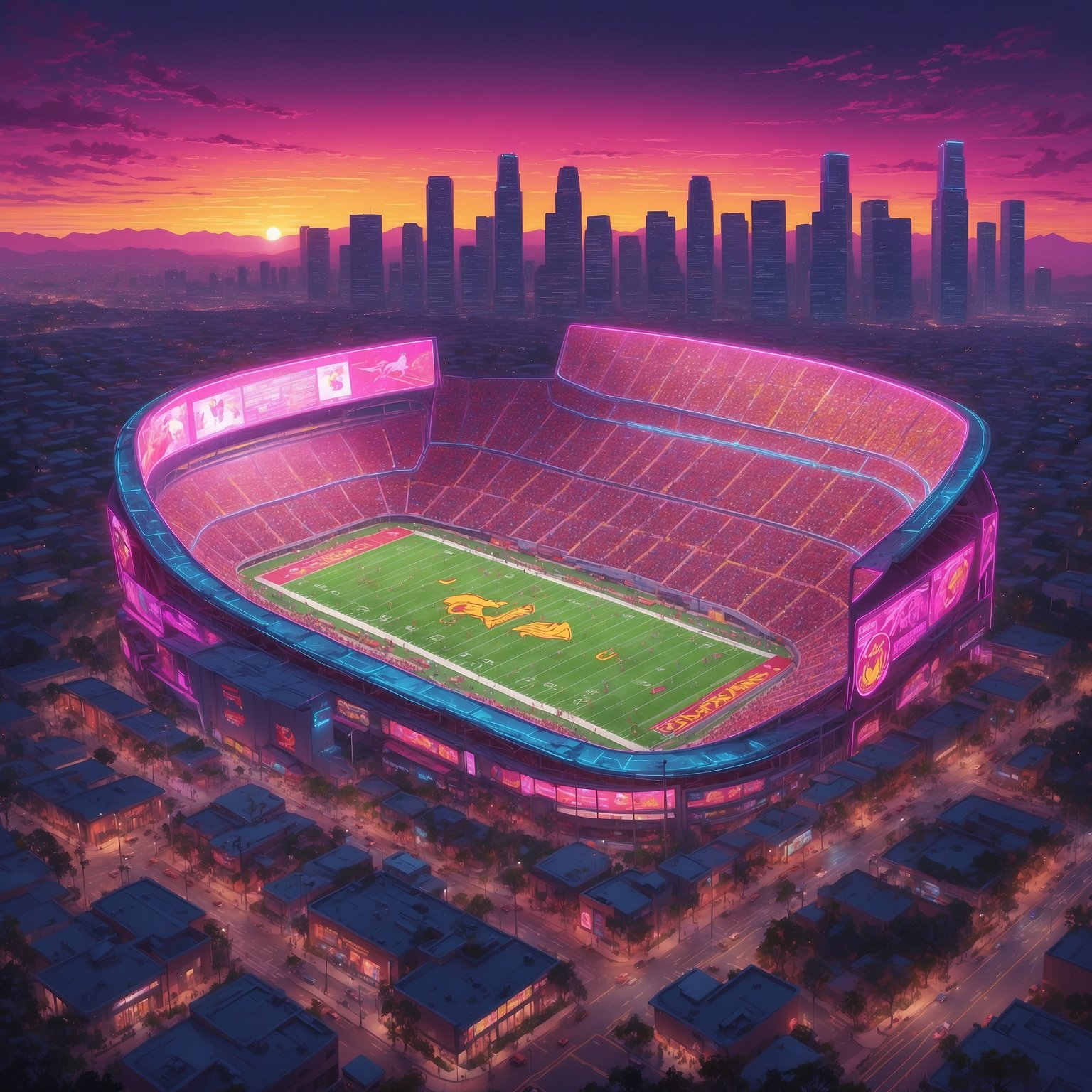 Rising USC Star & Notre Dame Fan Field Fiasco - painting of USC Trojans football venue