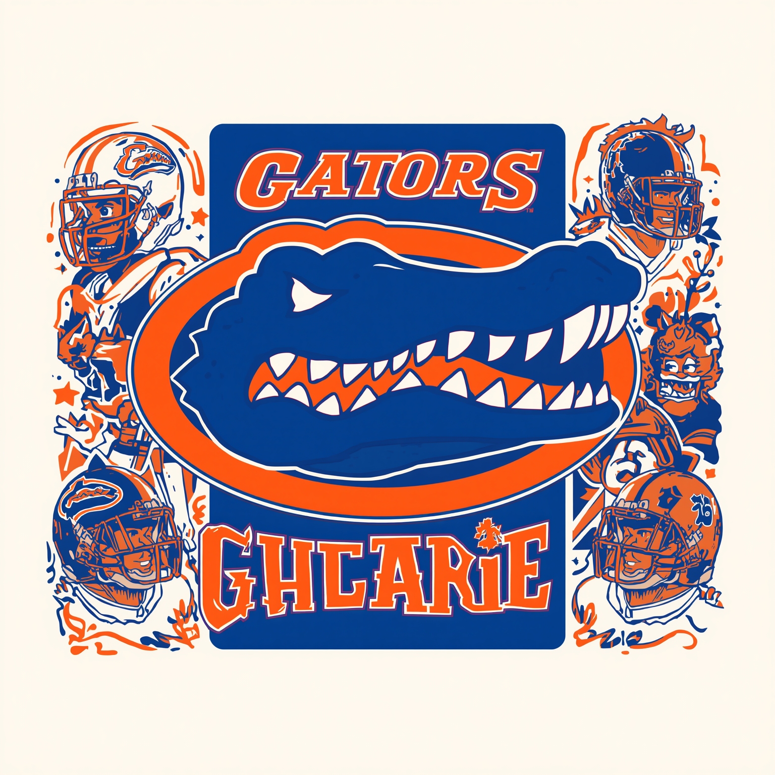 Gators’ Football Trials on Offense and Sidelines - painting of Florida Gators football venue