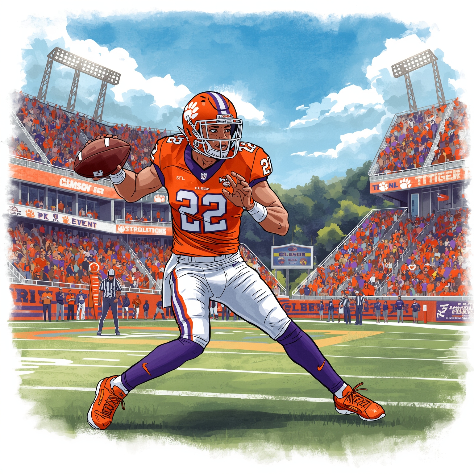 Clemson Reloads: Baseball Recruits & Football Revival - painting of Clemson Tigers baseball, football venue