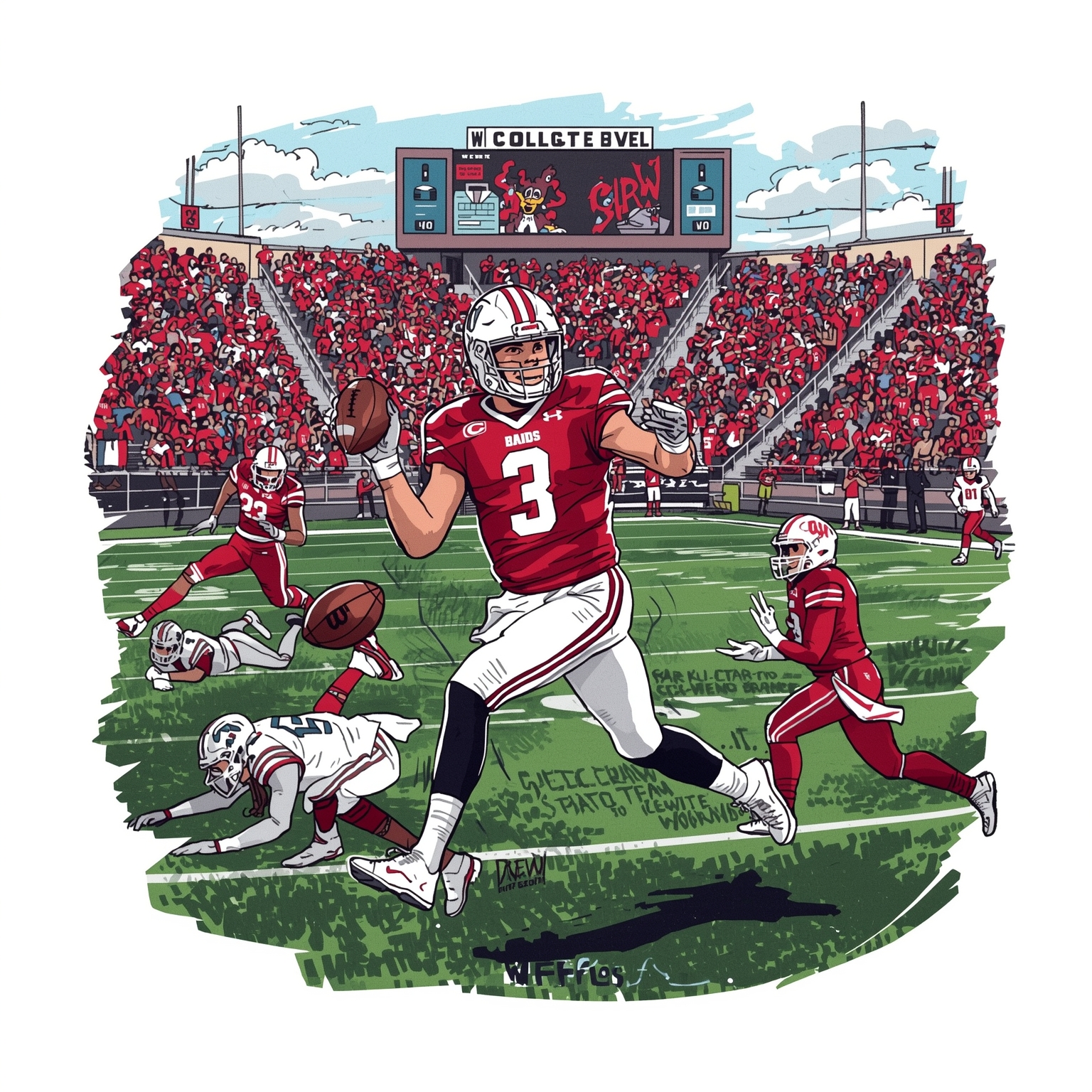 Badgers’ Secret Weapon and QB Competition Unleashed - painting of Wisconsin Badgers basketball, football venue