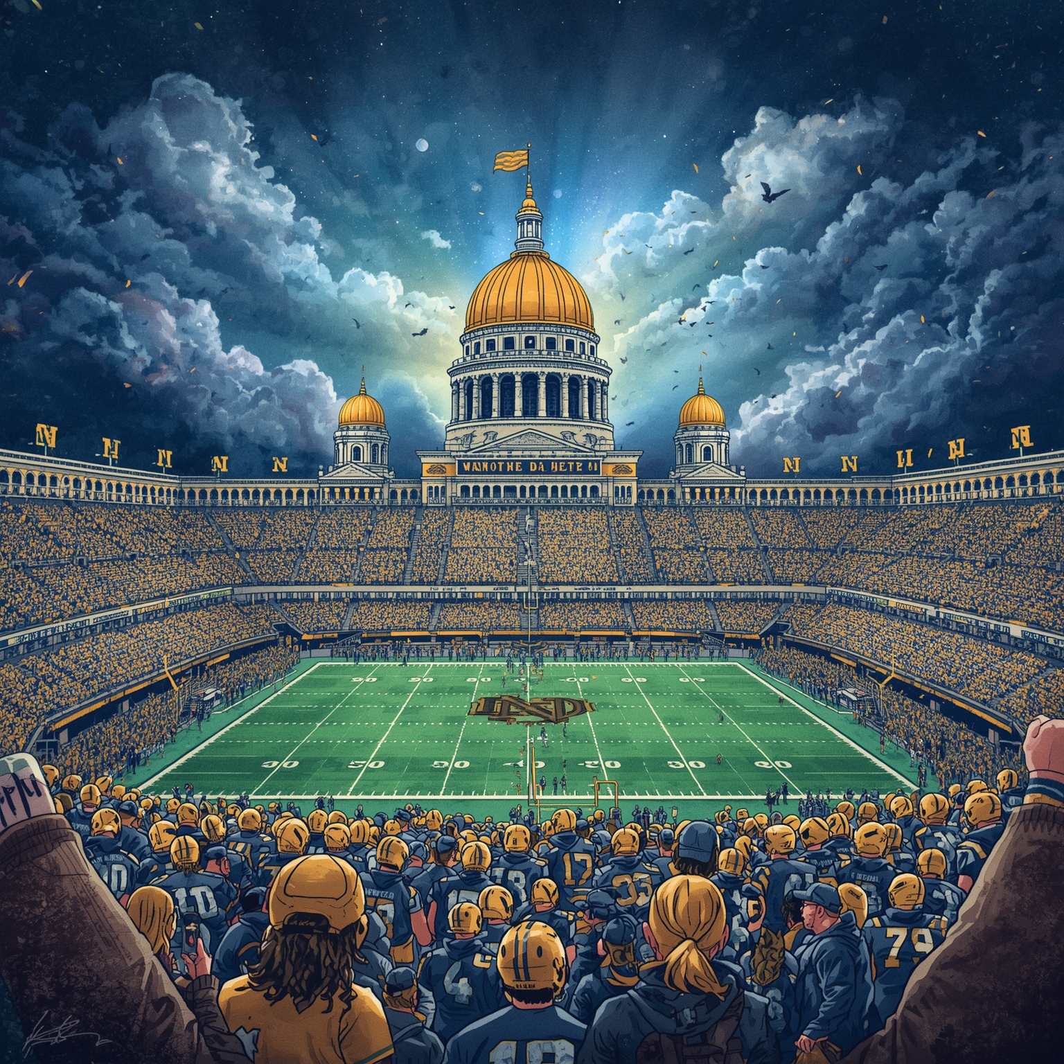 Carr’s Coronation & Irish Depth Chart Drama - painting of Notre Dame Fighting Irish football venue