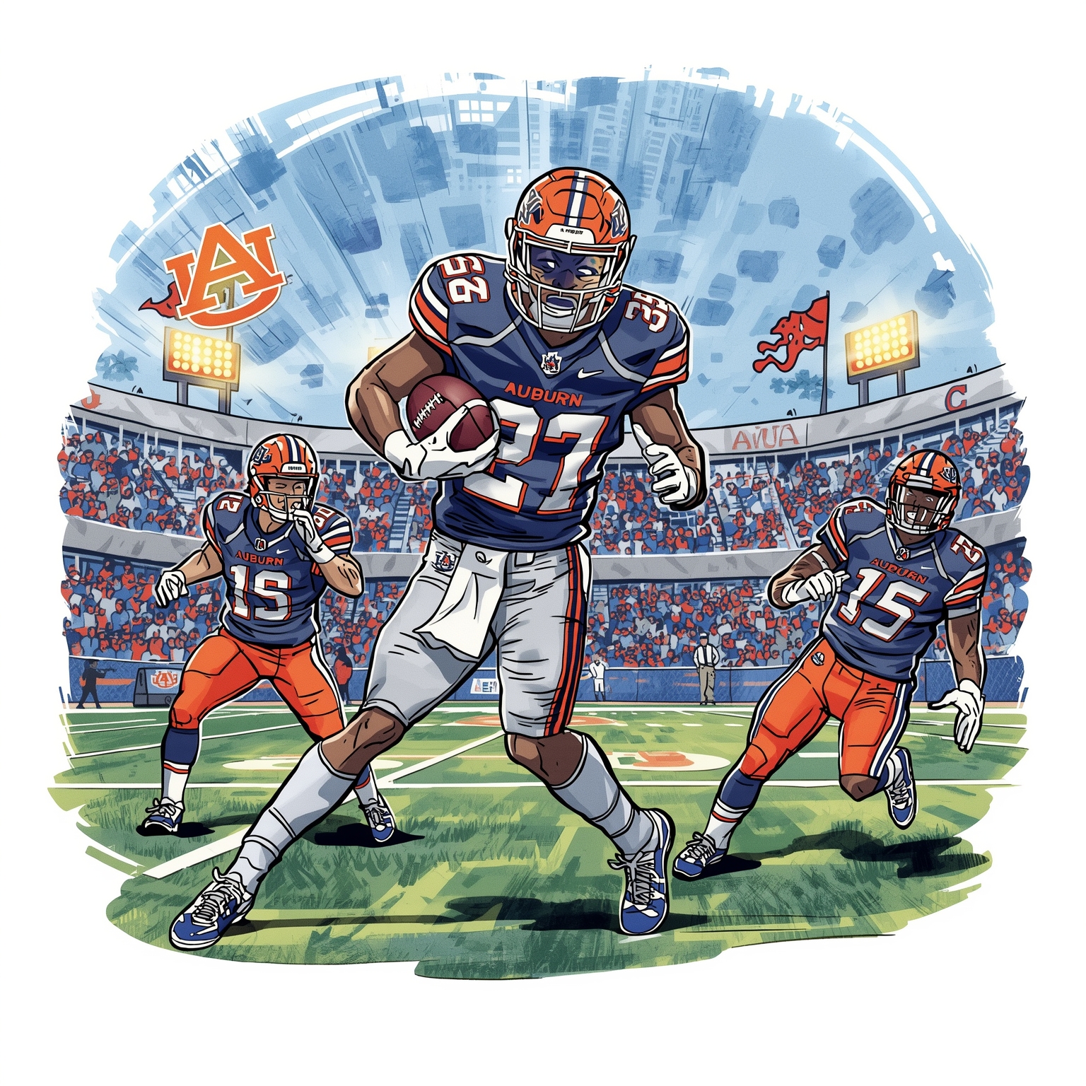 Auburn Tigers’ Near Misses and Defensive Lineman Spotlight - painting of Auburn Tigers football venue