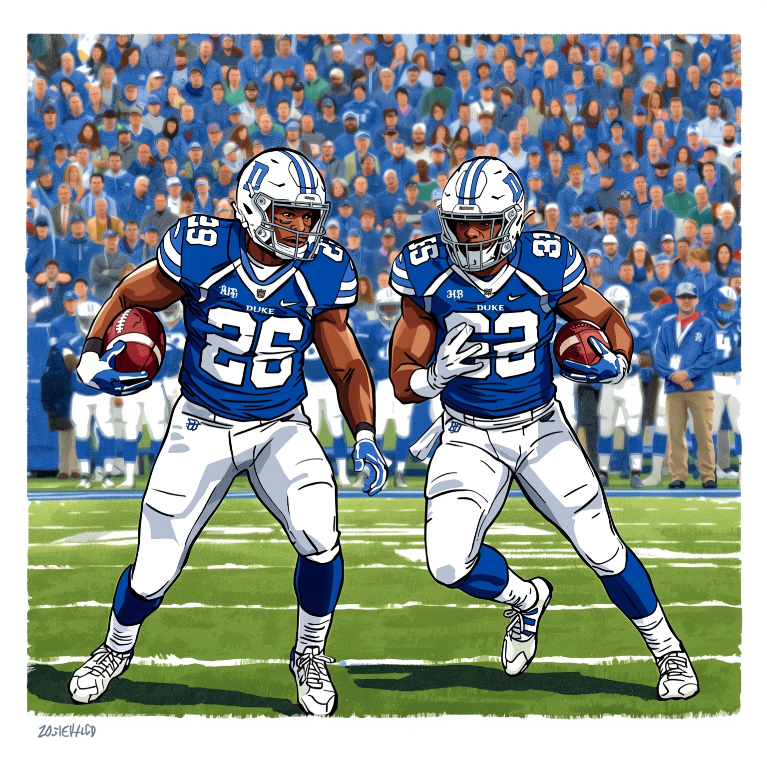 Duke’s Diaz & Sheppard Take Charge on the Gridiron - painting of Duke Blue Devils football venue