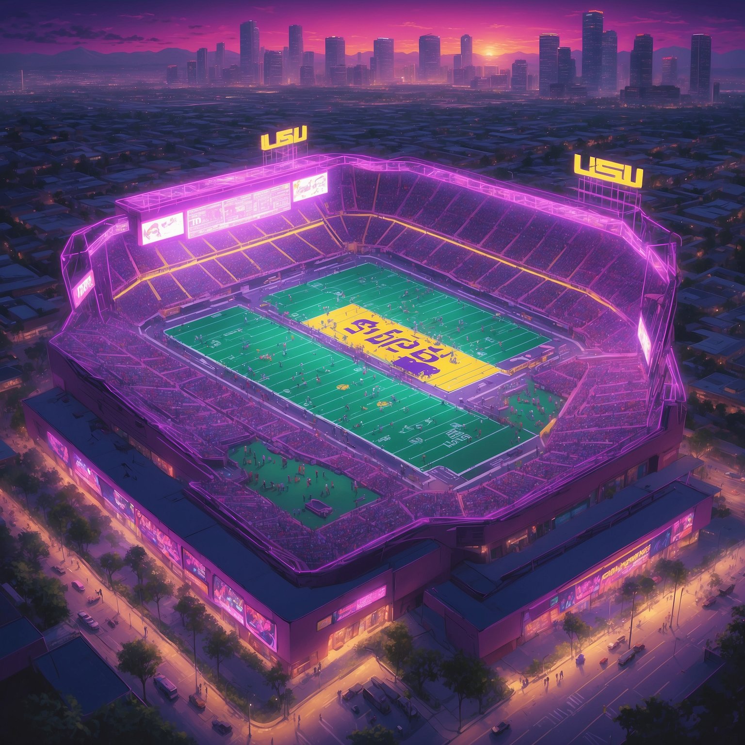 Brian Kelly Files Missing Persons Report for ‘LSU Offense’ After Disappearing Act Continues - painting of LSU Tigers football venue