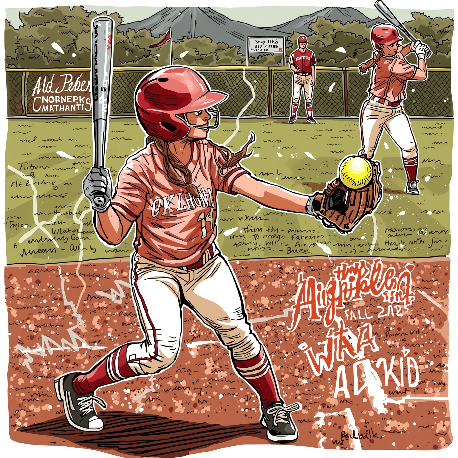Sooners' Rising Stars Light Up Fall Ball - painting of Oklahoma Sooners softball venue