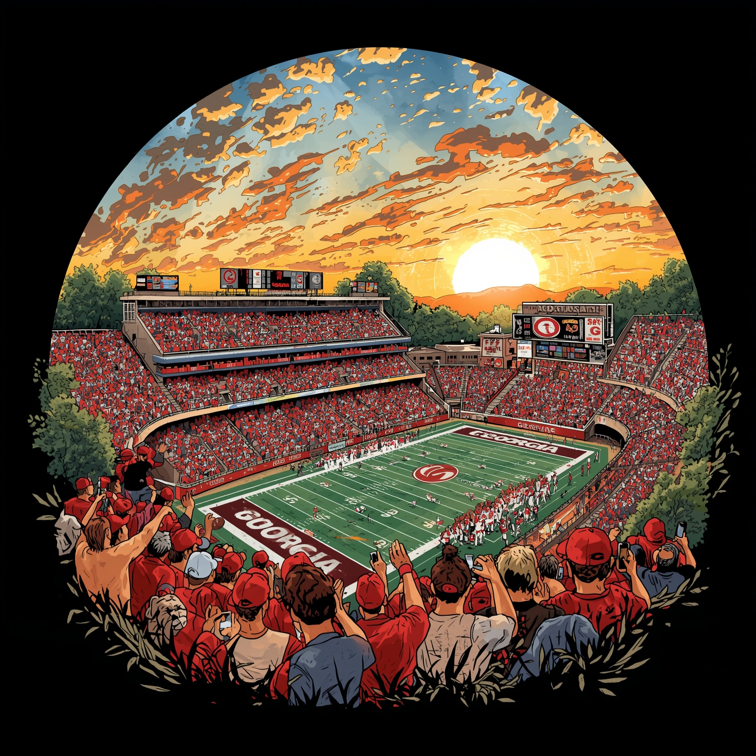 Sunny Forecast and Stadium Roars in Georgia vs Ole Miss - painting of Georgia Bulldogs football venue
