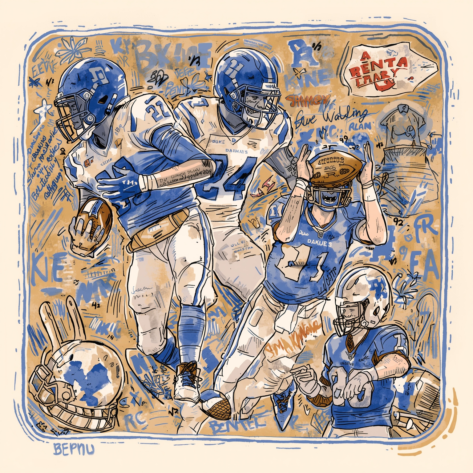 Duke’s Offensive Weapons Shine: Sheppard & King - painting of Duke Blue Devils football venue