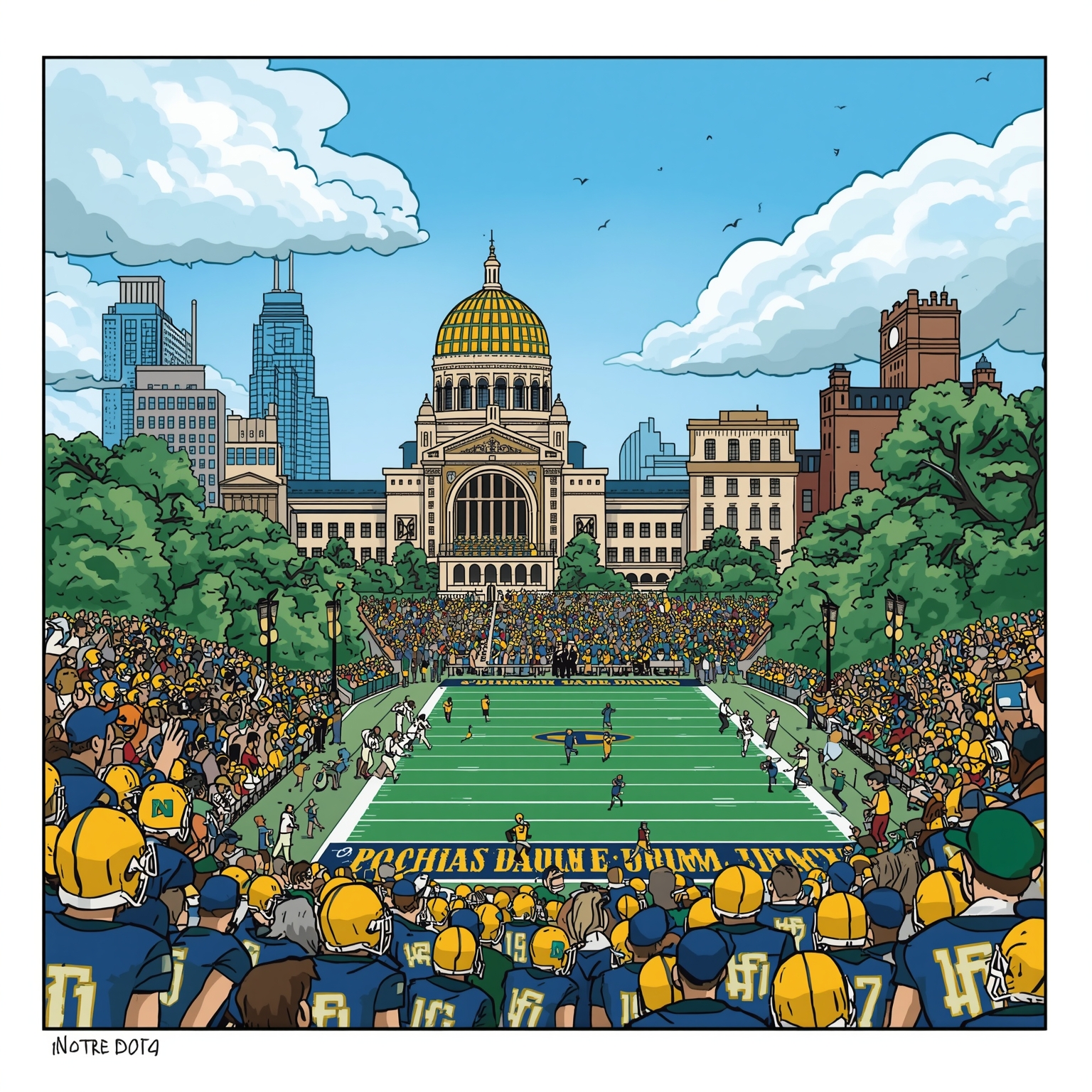 Is Notre Dame’s Defense the Real Deal vs. USC? - painting of Notre Dame Fighting Irish football venue