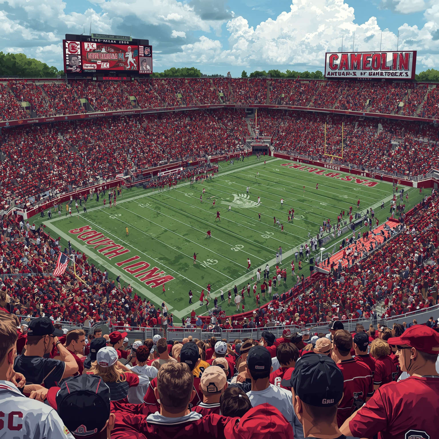 Gamecocks Reeling: Halftime Lag and Stewart’s Exit - painting of South Carolina Gamecocks football venue