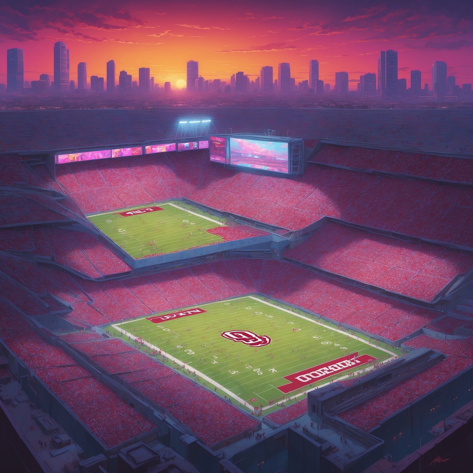 Brent Venables Holds Press Conference to Reassure Fans He Knows What Football Is, Remembers Watching One Once - painting of Oklahoma Sooners football venue