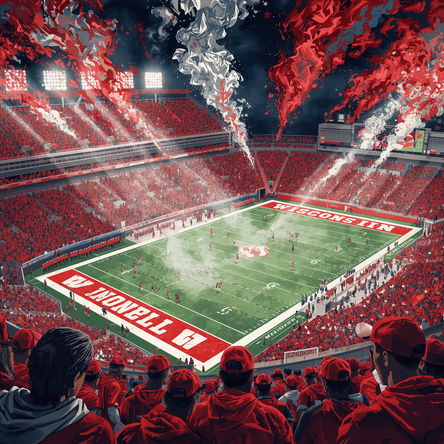 Camp Randall Meltdown: Football Fails, Others Flourish - painting of Wisconsin Badgers football, volleyball, hockey, soccer venue