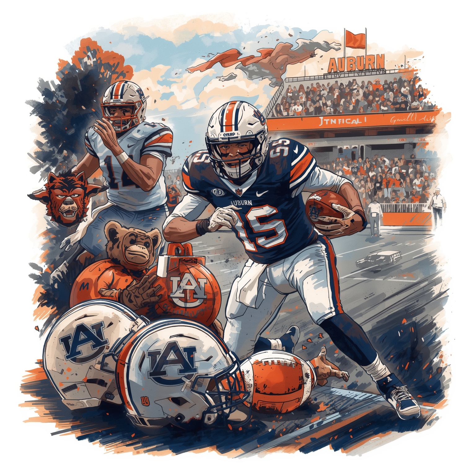 Auburn’s Coaching Crisis and 2OT Heartbreak - painting of Auburn Tigers football venue