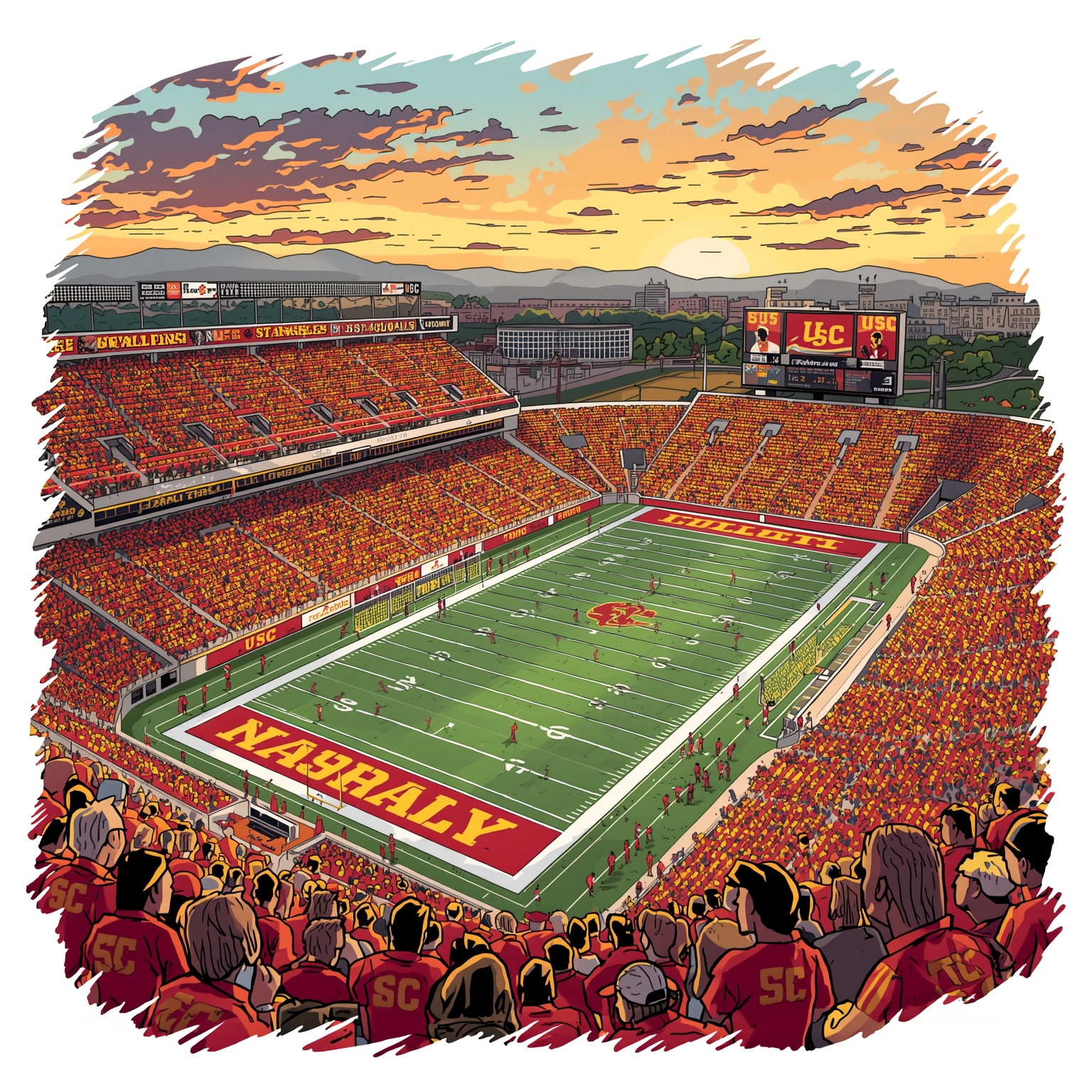 USC’s Ups and Downs: Loss Takeaways and Rivalry Future - painting of USC Trojans football venue