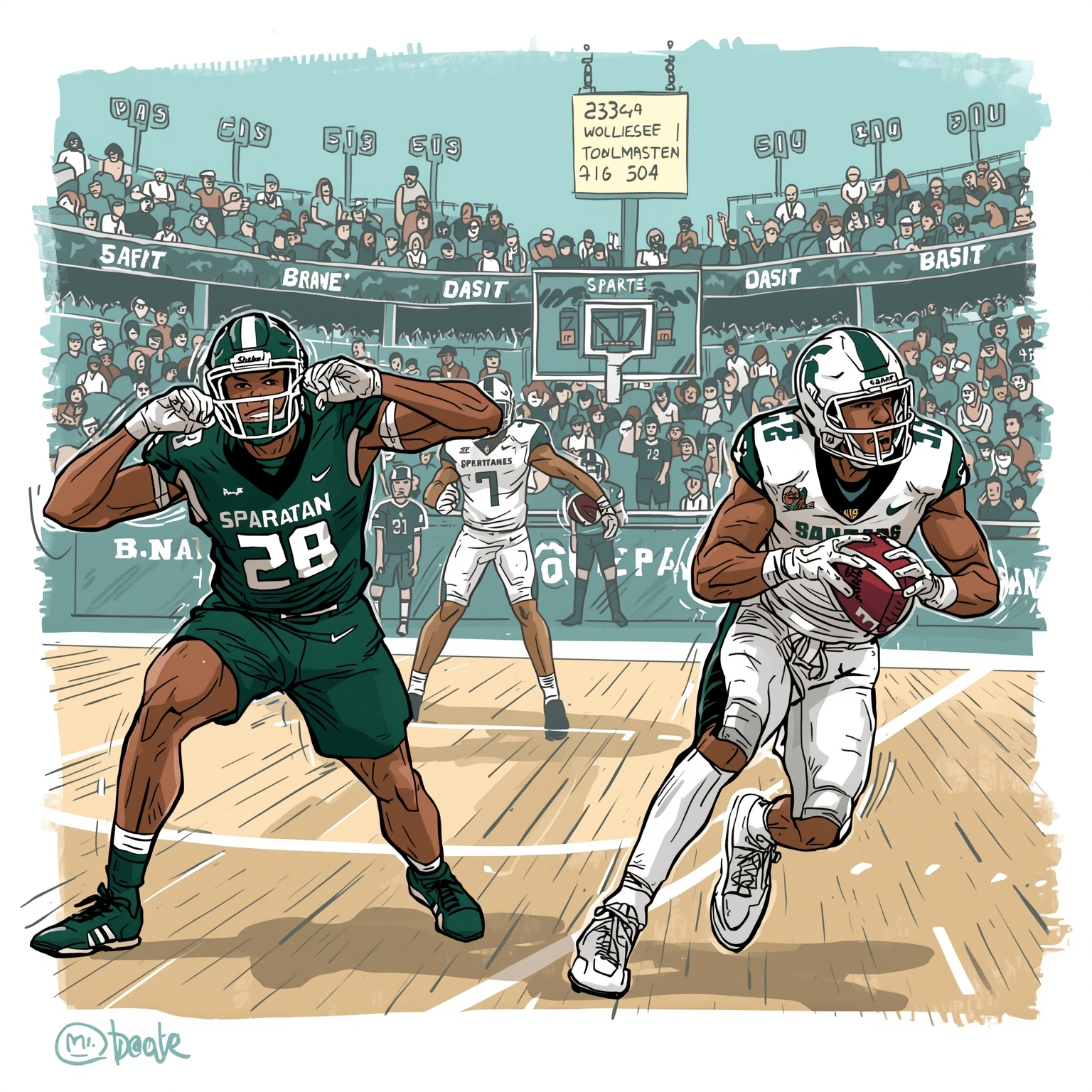 Spartans’ Struggles: Defense Sags, Transfer Portal Hopes - painting of Michigan State Spartans basketball, football venue