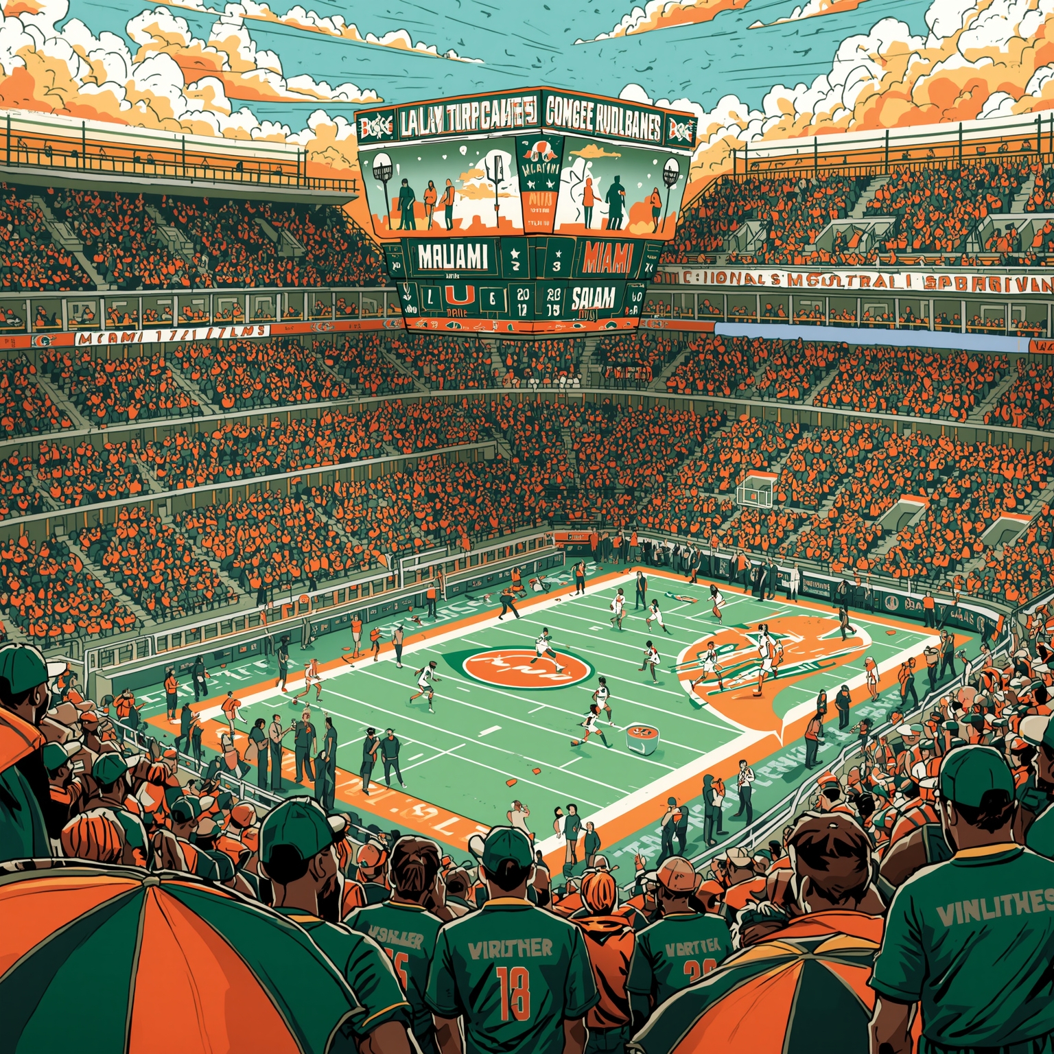 Hoop Hopes & Coaching Upheaval in Miami - painting of Miami Hurricanes basketball,football venue