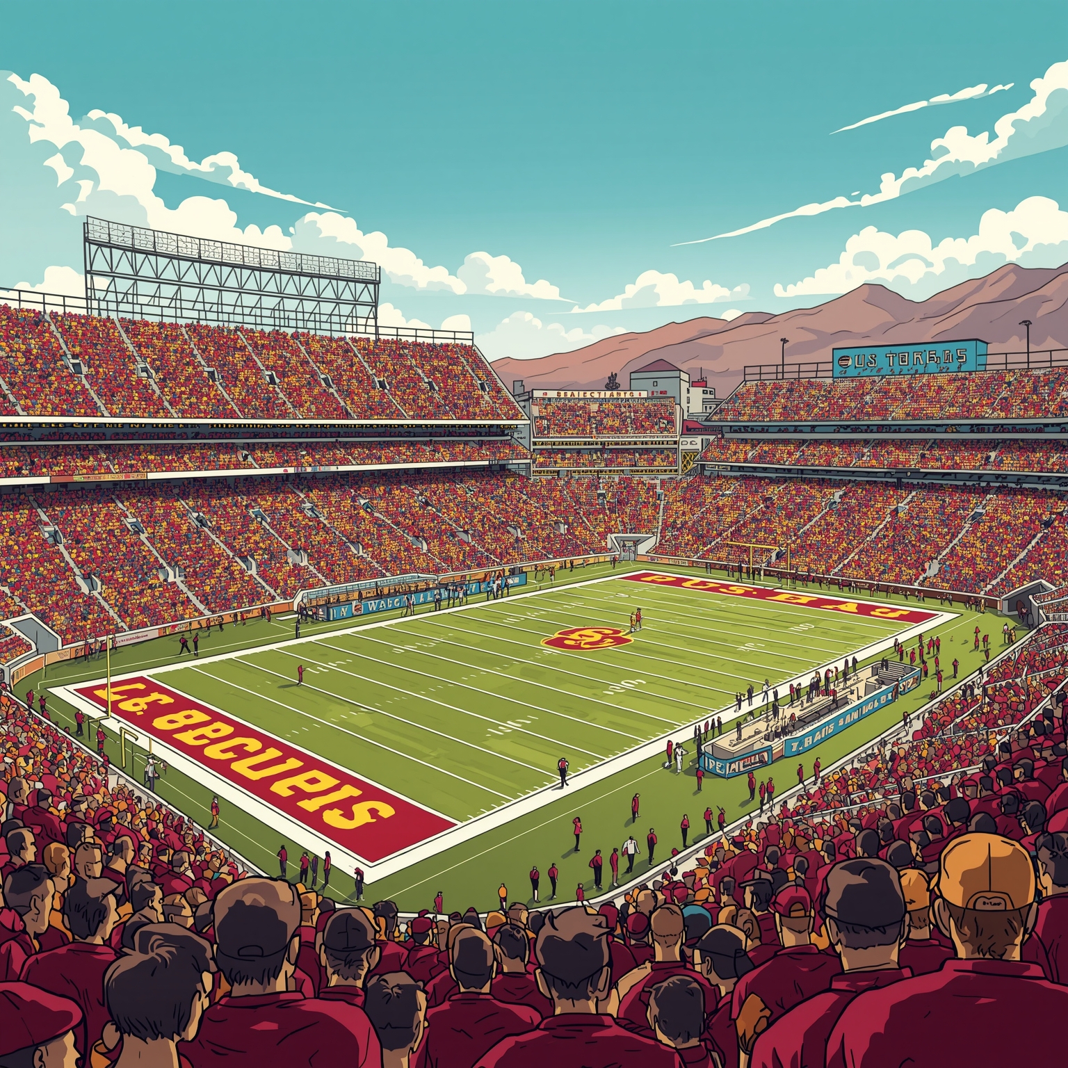 USC’s NBA-Bound Twins and QB’s Notre Dame Bet Blunder - painting of USC Trojans football, basketball venue
