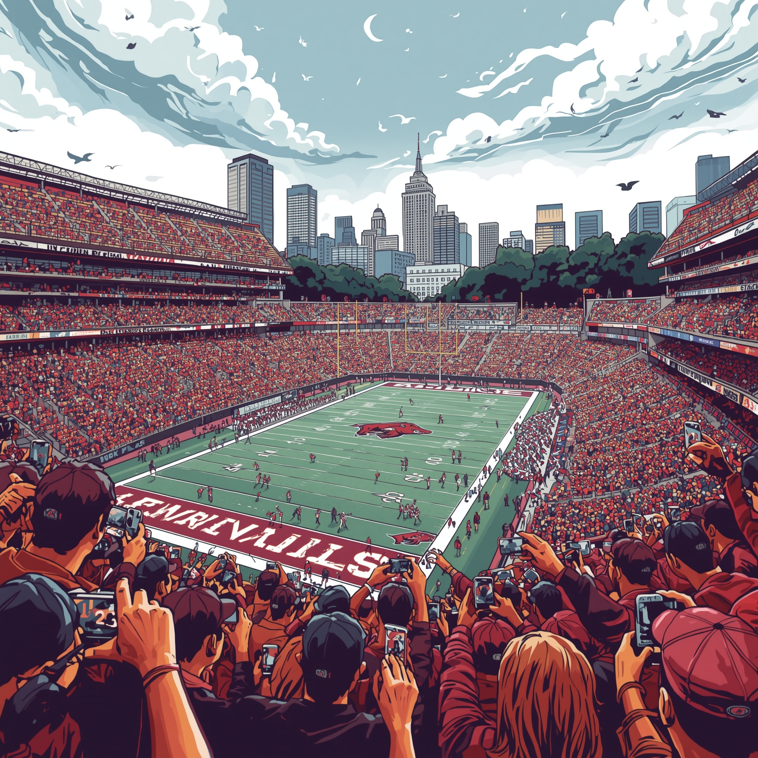 Arkansas vs Auburn: Weather Woes and Prediction Showdown - painting of Arkansas Razorbacks football venue