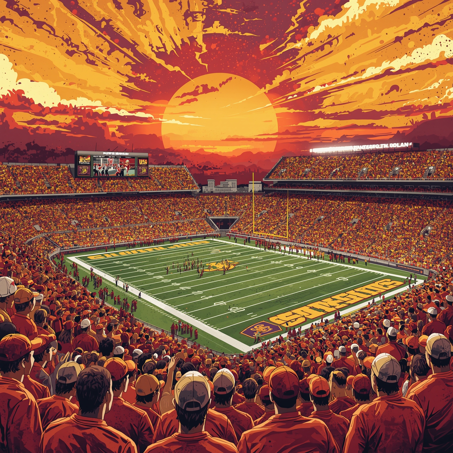 Trojan Football: Top-25 Surprises & Recruiting Showdown - painting of USC Trojans football venue