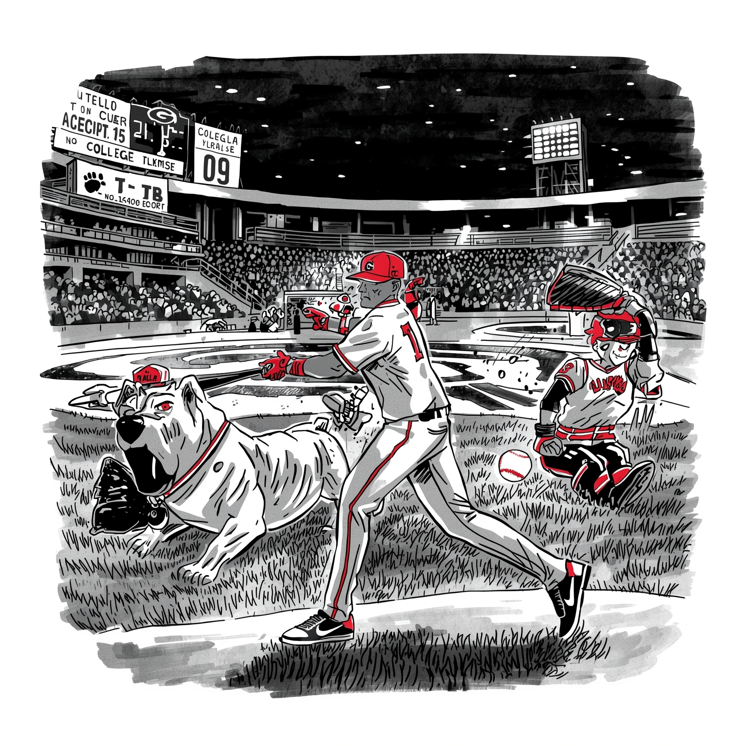 Coach Wisecracks on Vitello’s Brutal 190-Game Grind - painting of Georgia Bulldogs baseball venue
