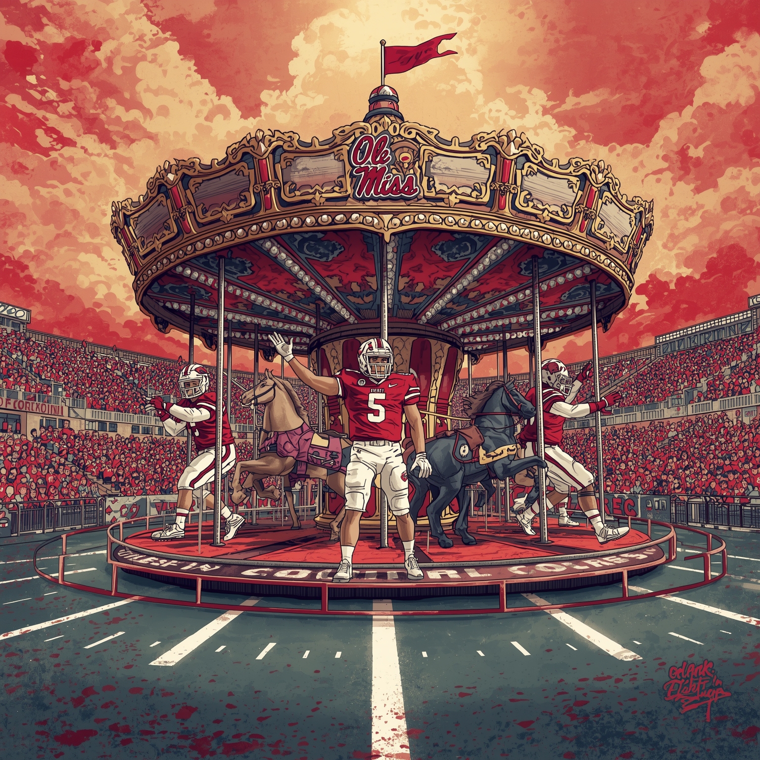 Coach Carousel Chaos: Kiffin, Rankings, and Rumors Take Center Stage - painting of Ole Miss Rebels football venue