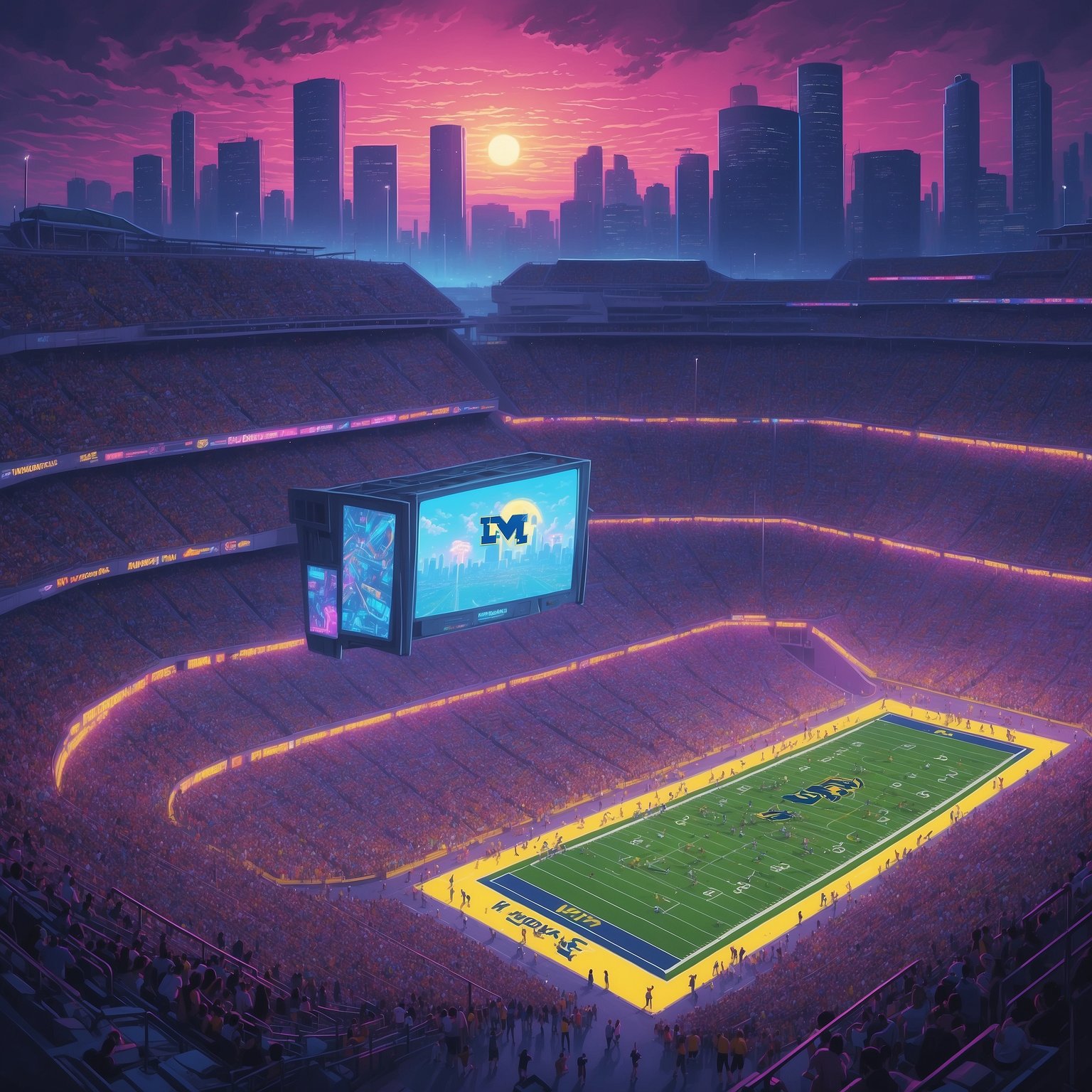 Michigan Safety Returns from Torn ACL, Surprised to Discover Football Involves Knees After All - painting of Michigan Wolverines football venue