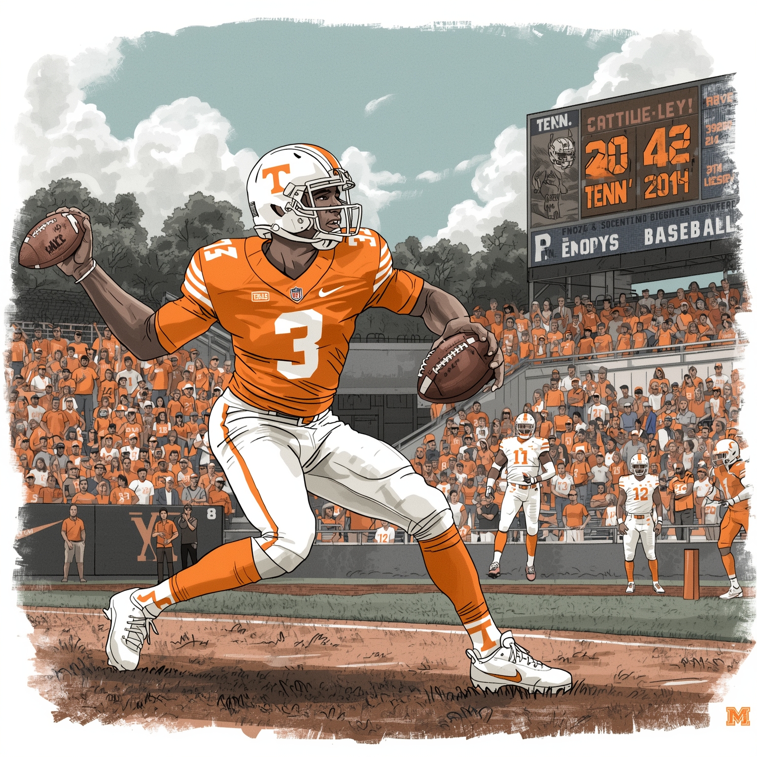 Tennessee’s Baseball Boss & Football’s Big Showdown - painting of Tennessee Volunteers baseball,football venue
