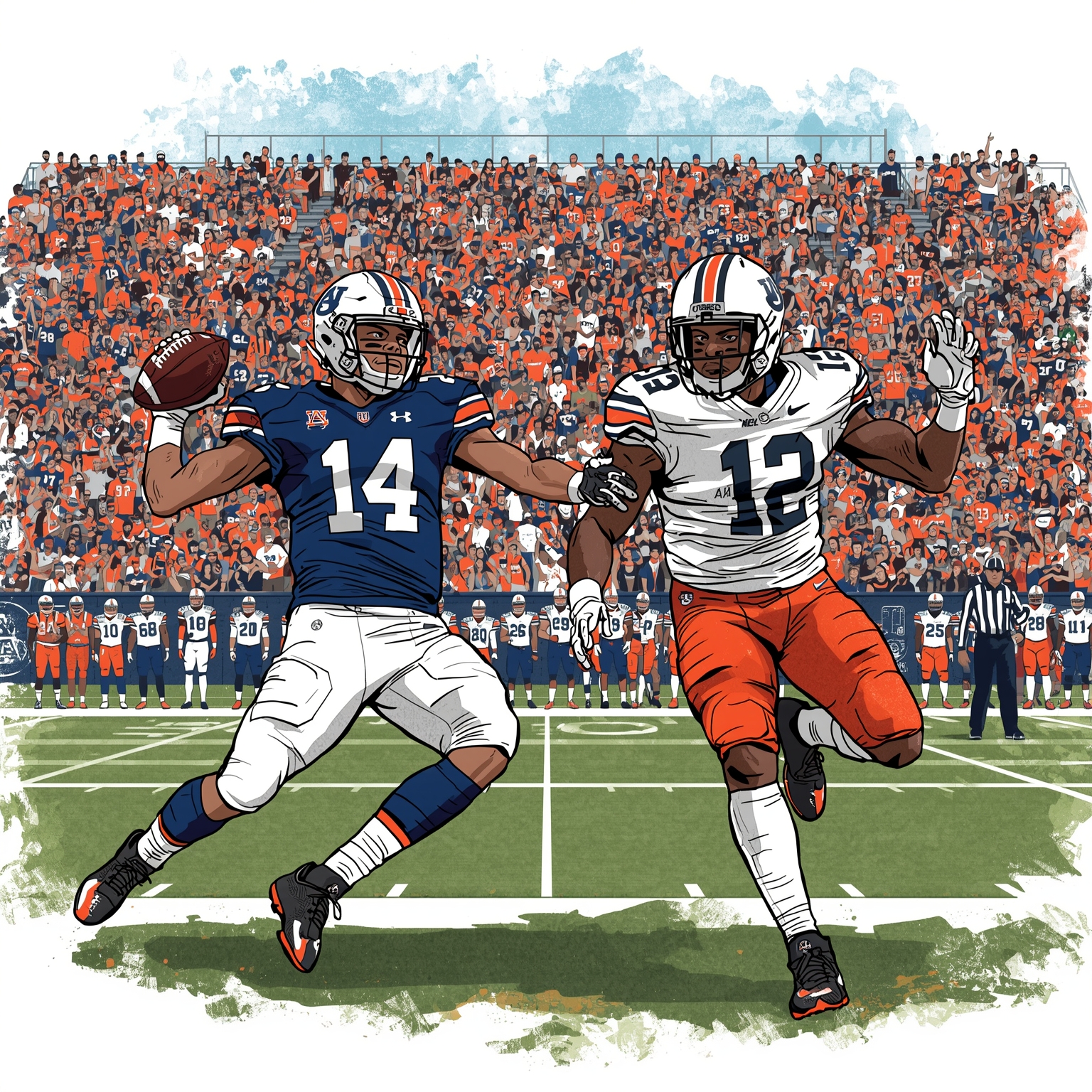 Auburn's Kicker and Linebacker Earn Big Honors - painting of Auburn Tigers football venue