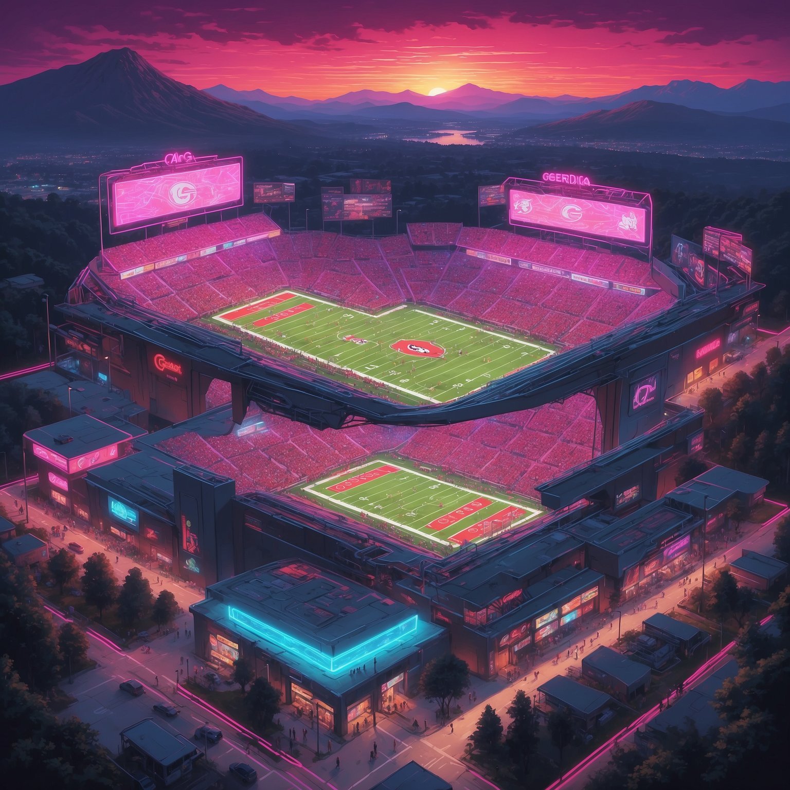 Gunner Stockton’s Debut Games Officially Outshine Carson Beck’s by Objective Standards and Barroom Debates Alike - painting of Georgia Bulldogs football venue