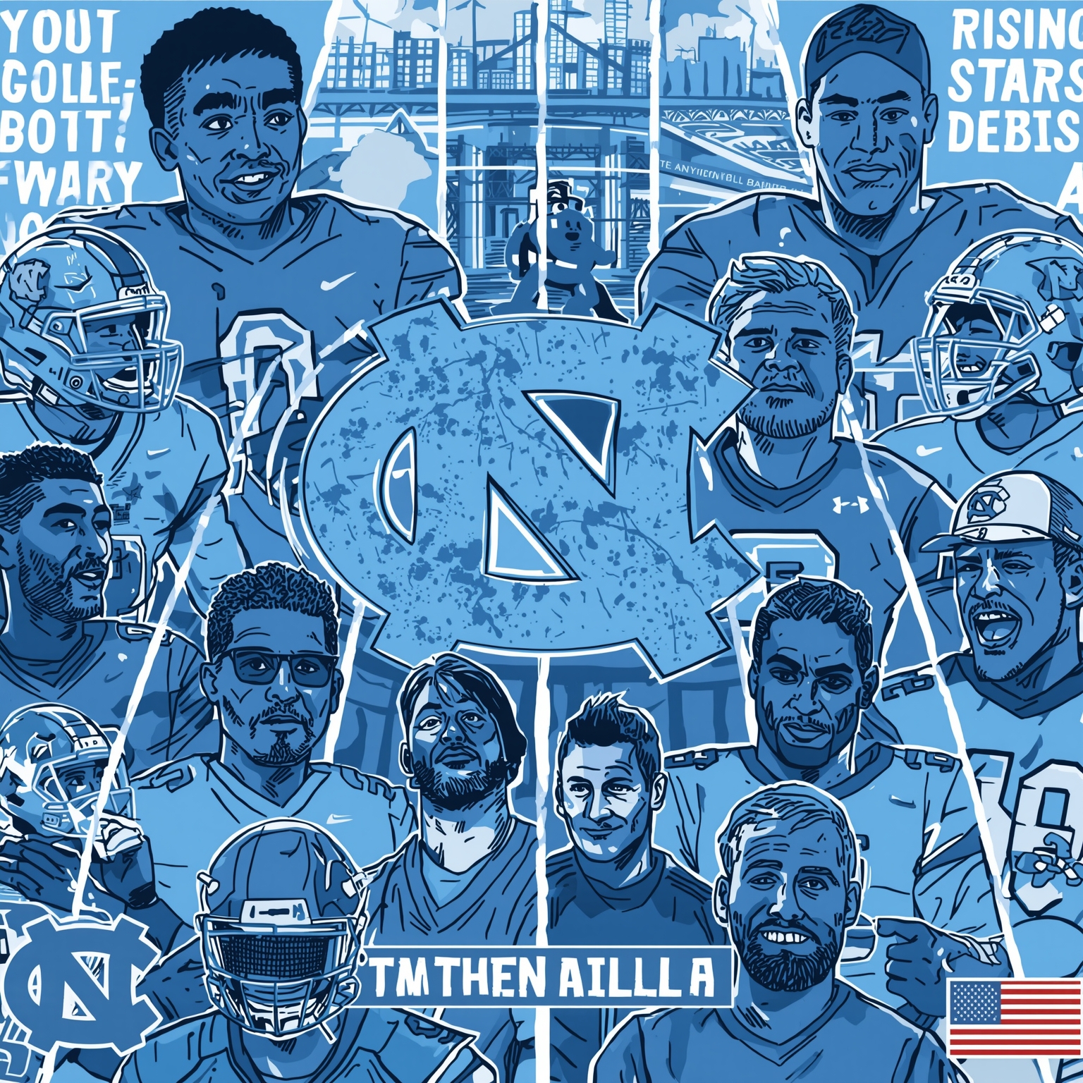 Tar Heels' Rising Stars: Court to Touchdown Debuts - painting of North Carolina Tar Heels football,basketball venue